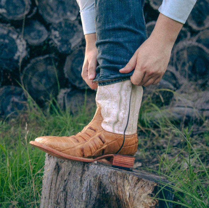 Men's Tan American Alligator Hornback Zion Borad Square Toe by Vaccari