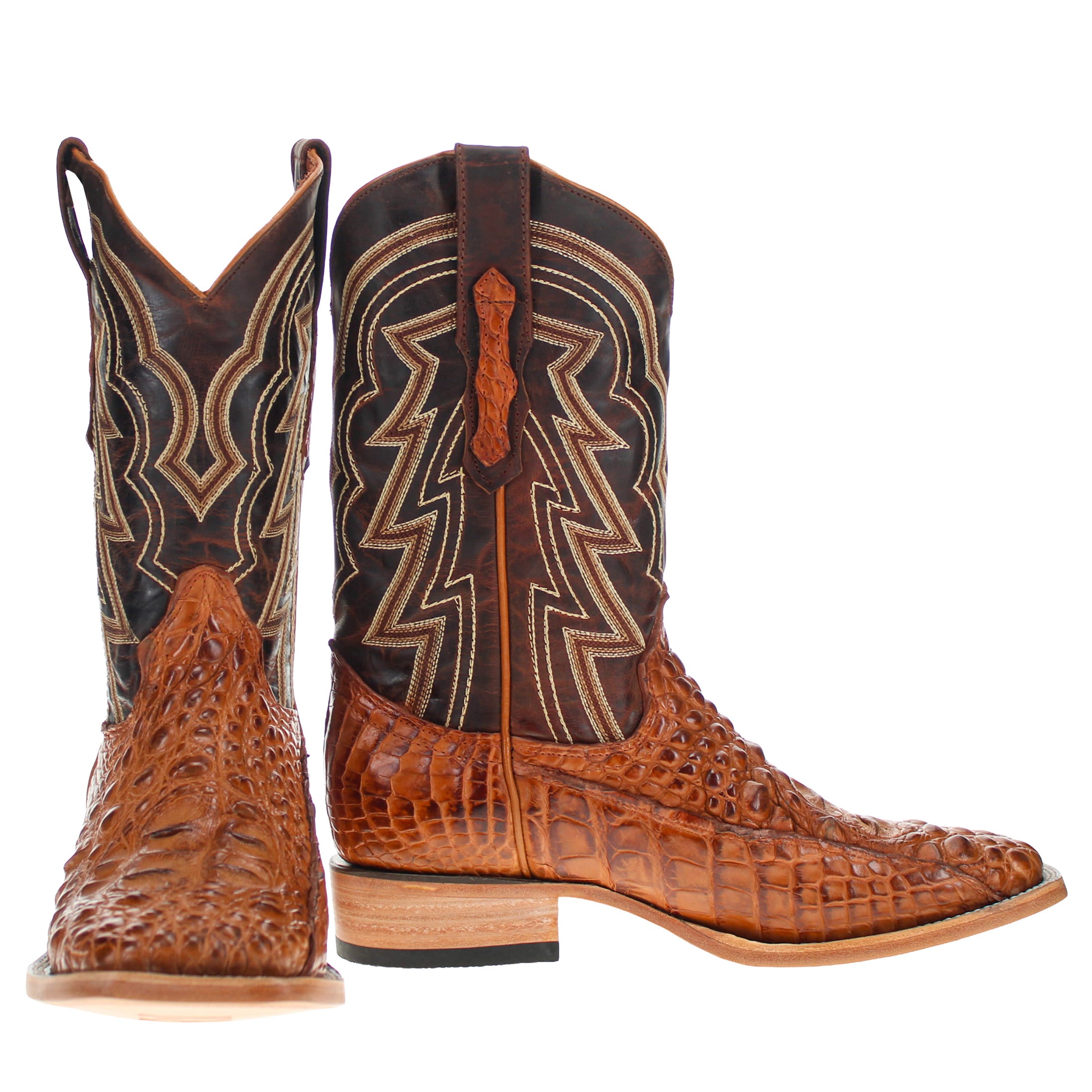 Men's Cognac Head Cut Alligator Cowboy Boots Zander Vaccari Boots