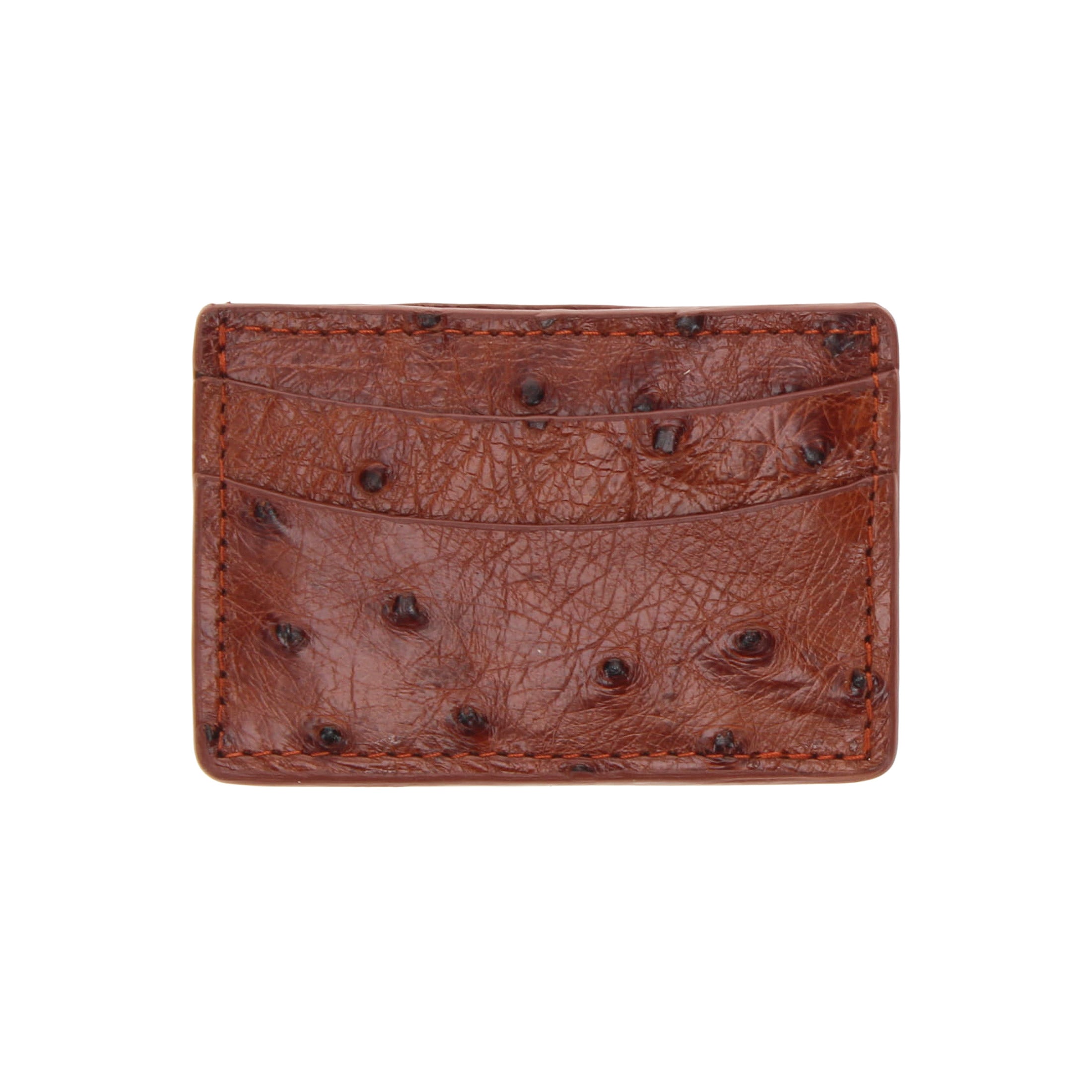 Cognac Ostrich Leather Card Holder