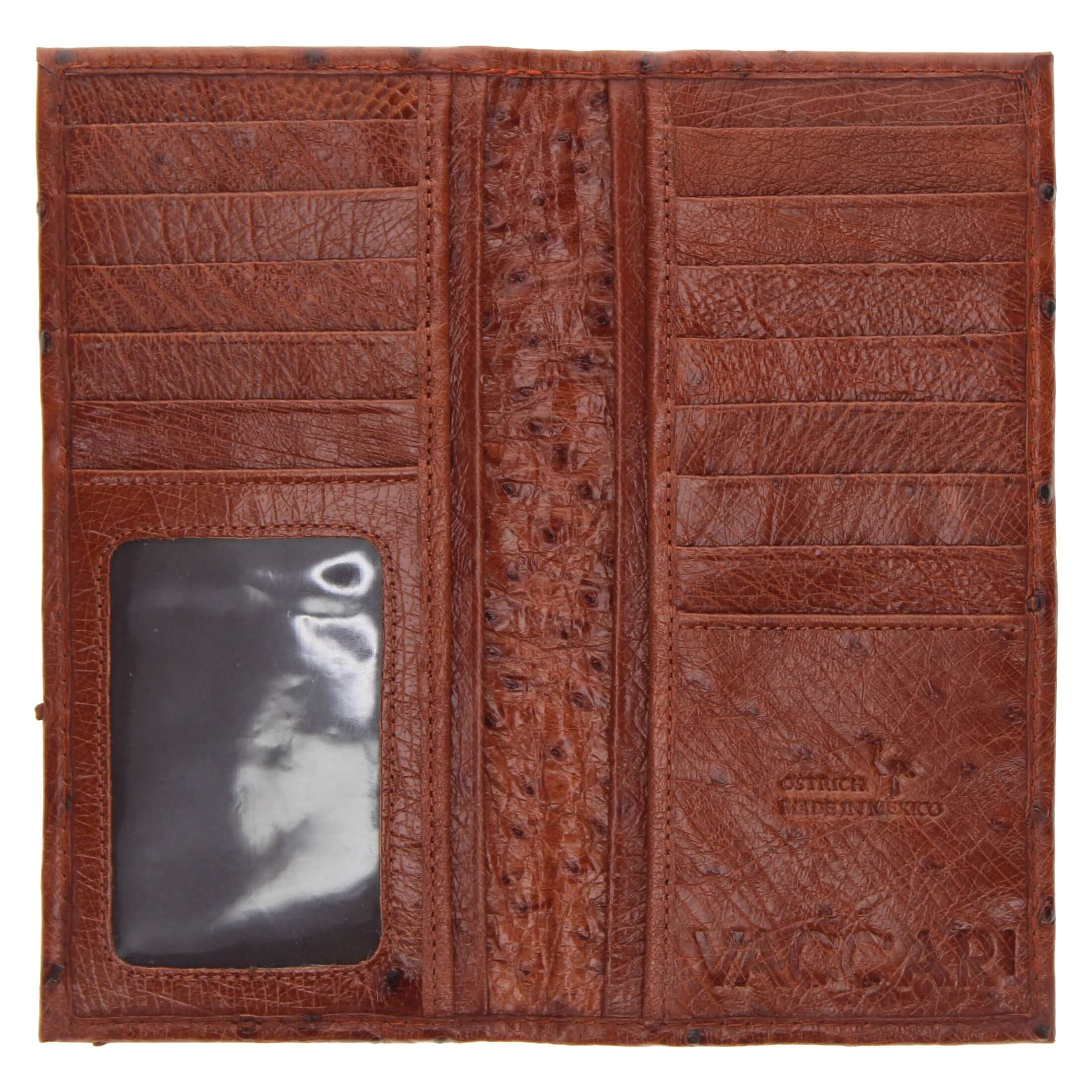 Cognac Ostrich Leather Checkbook Wallet