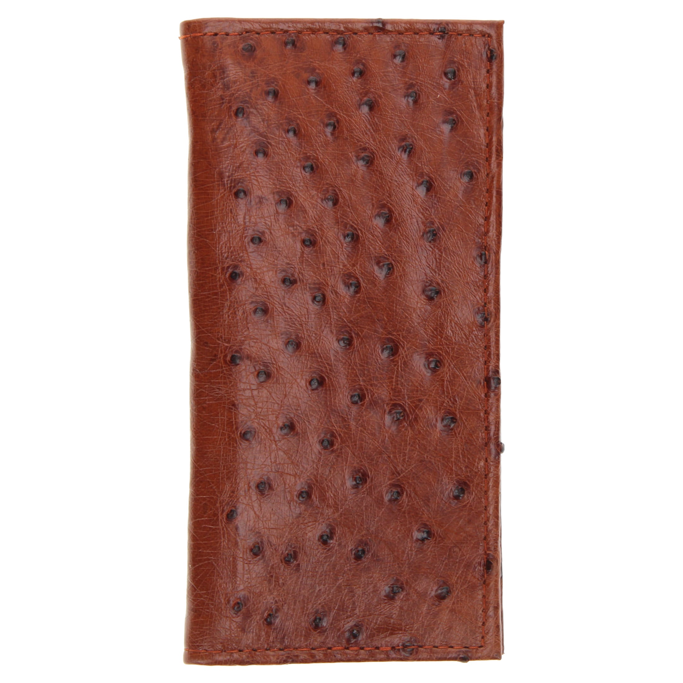 Cognac Ostrich Leather Checkbook Wallet