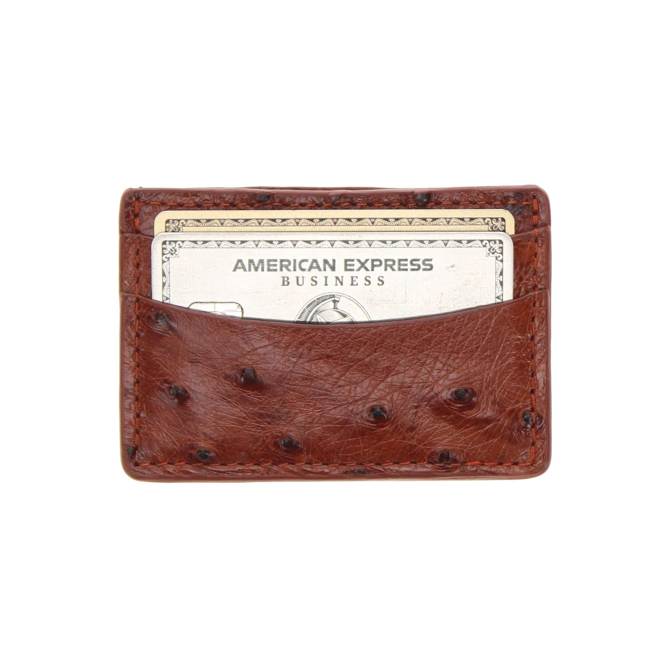 Men's Cognac Full Quill Ostrich Card Holder | Vaccari Boots