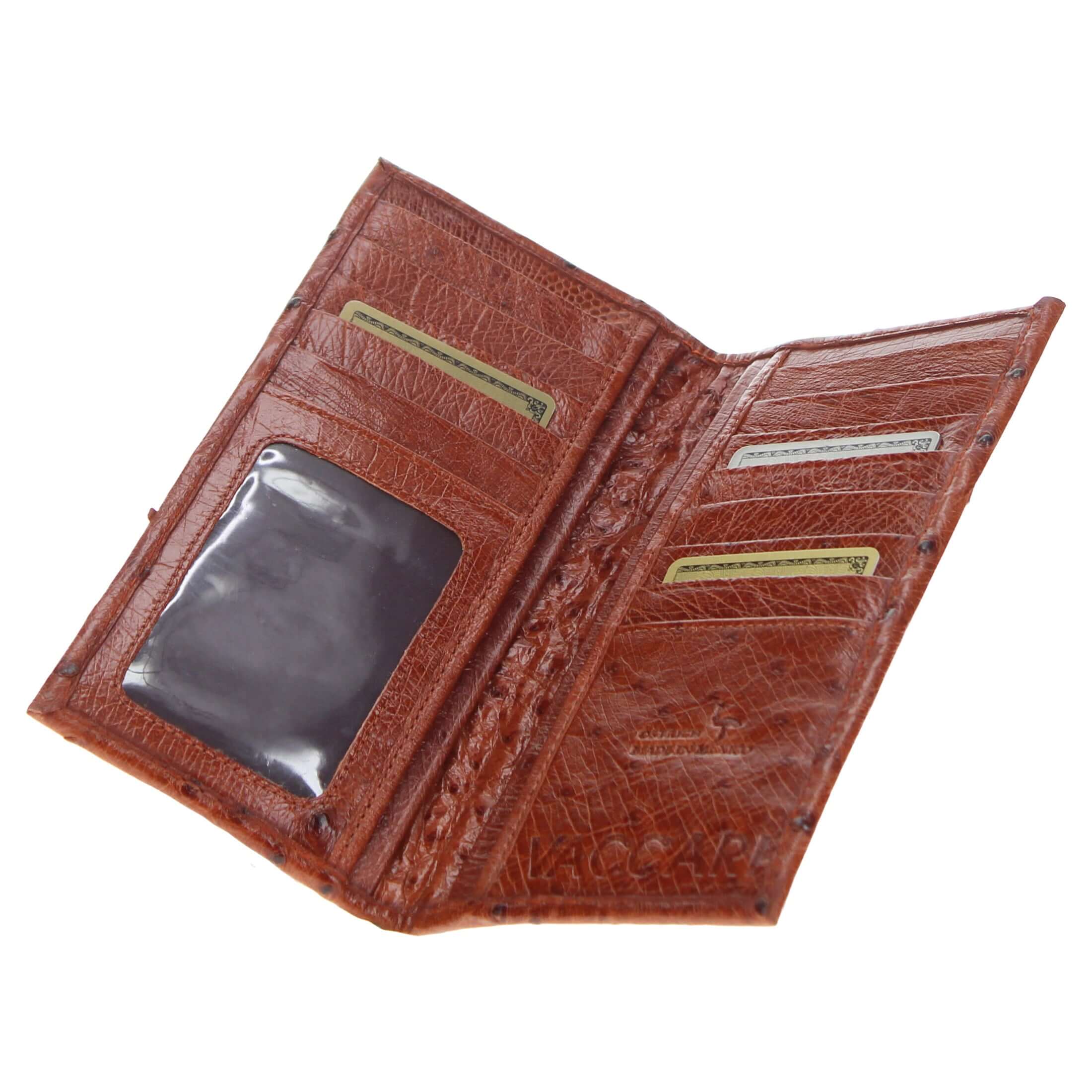 Men's Cognac Full Quill Ostrich Checkbook Wallet | Vaccari