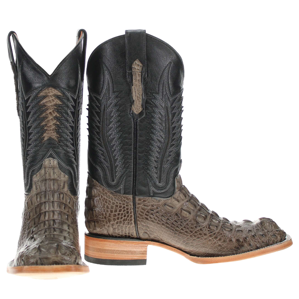 Men's Grey Head Cut American Alligator Square Toe Cowboy Boots by Vaccari