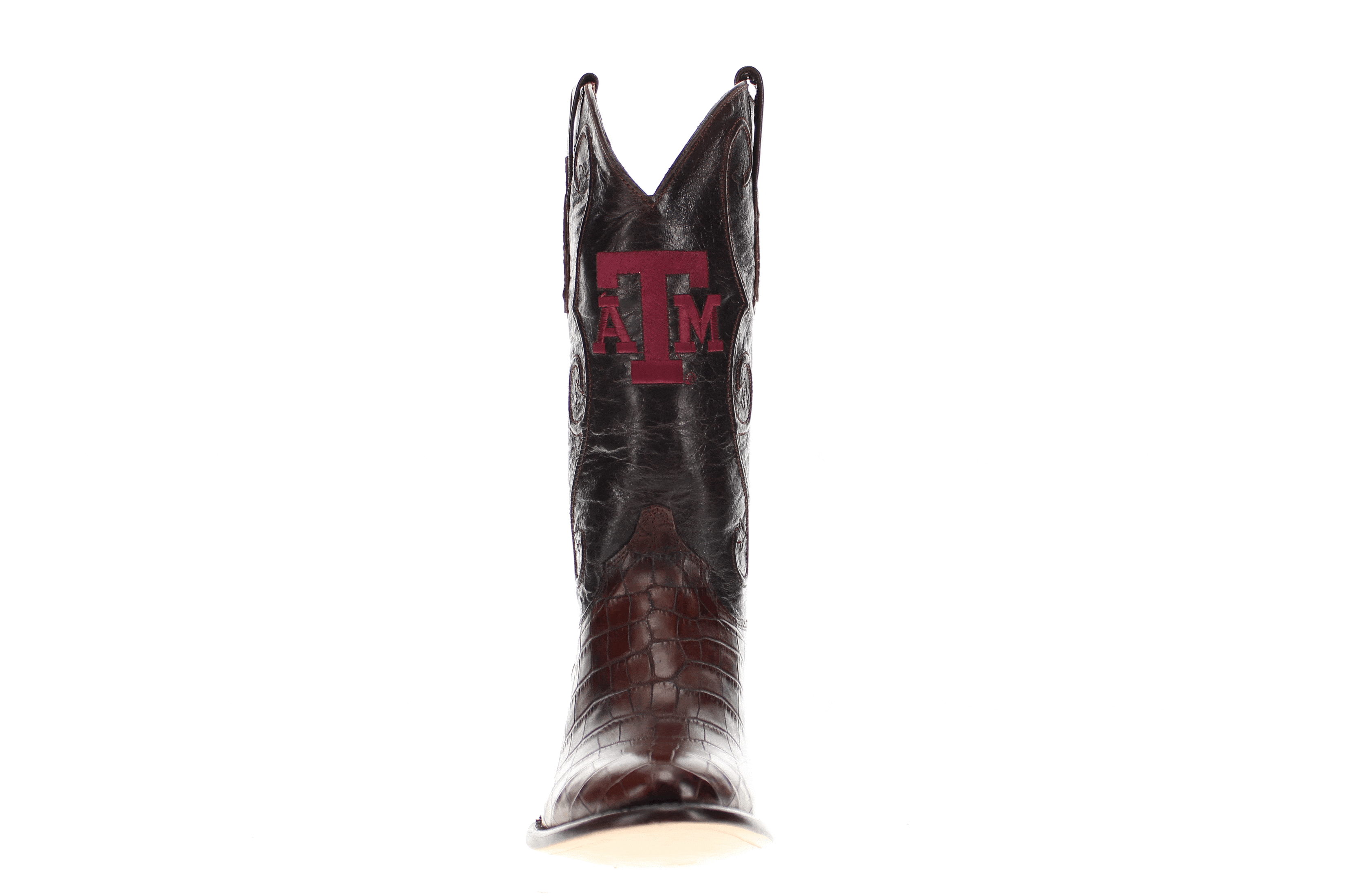 Men's Texas A&M Aggies Brown American Alligator Belly Cowboy Boots James by Vaccari #select-a-toe_round