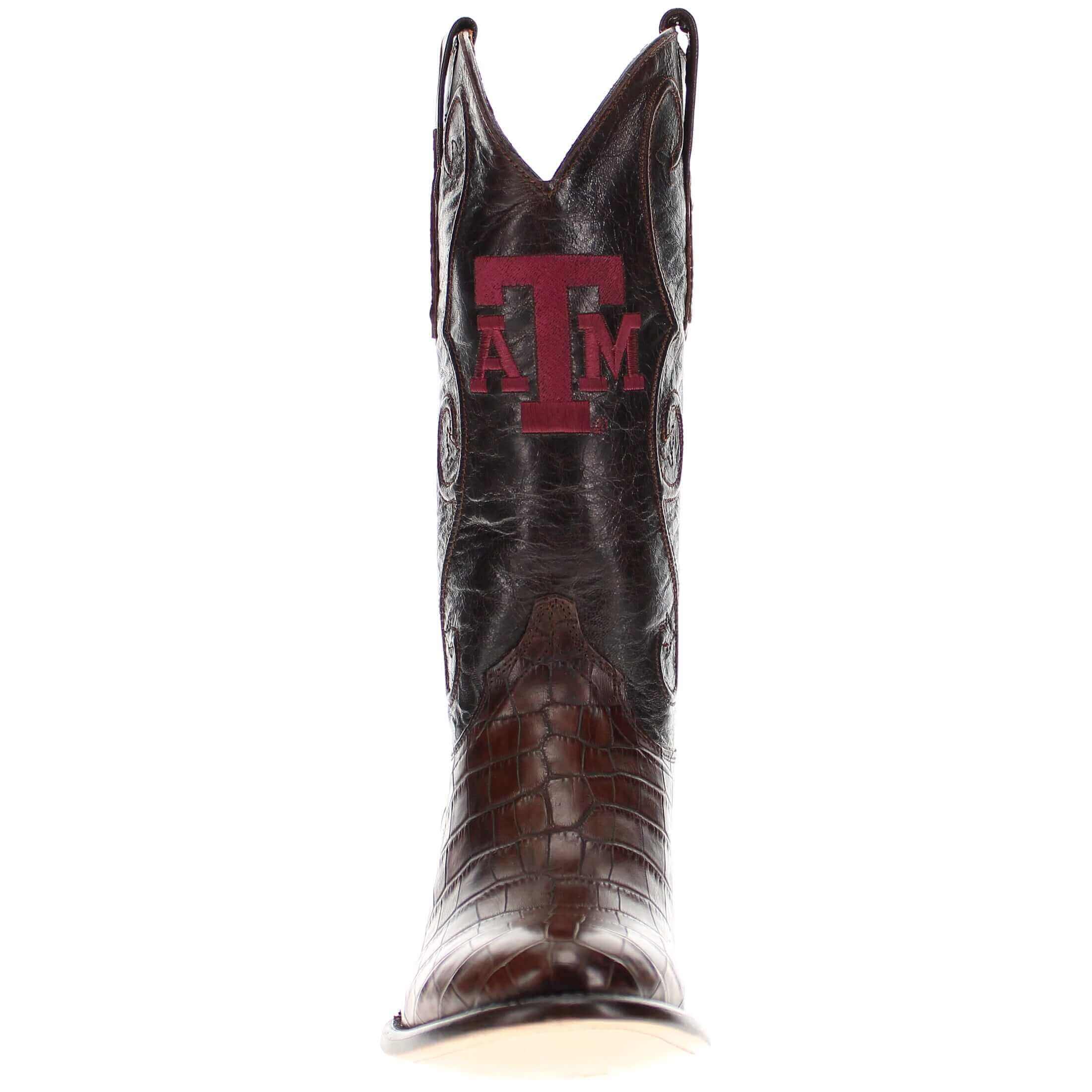Men's Texas A&M Aggies Brown American Alligator Belly Cowboy Boots James by Vaccari #select-a-toe_round