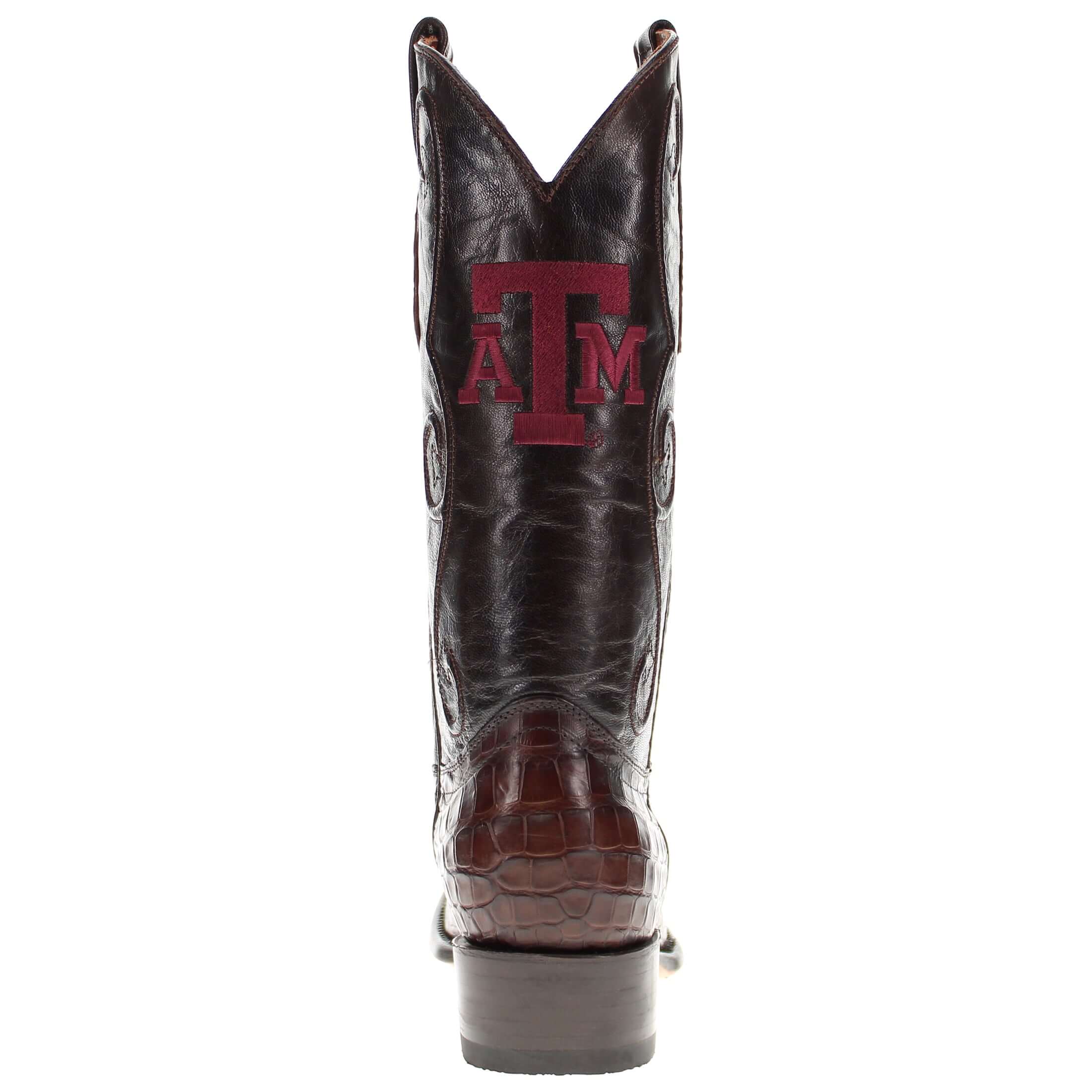 Men's Texas A&M Aggies Brown American Alligator Belly Cowboy Boots James by Vaccari #select-a-toe_round