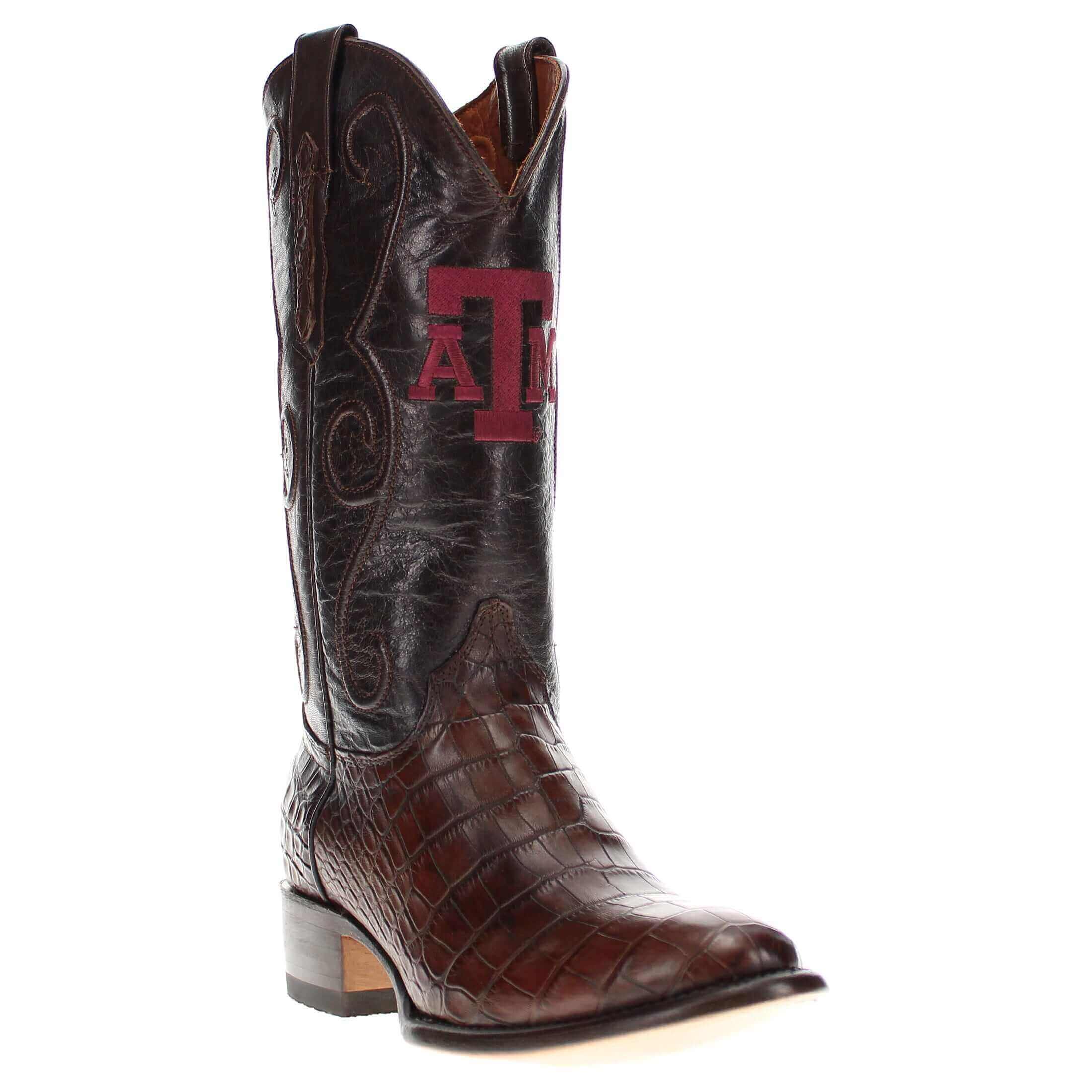 Men's Texas A&M Aggies Brown American Alligator Belly Cowboy Boots James by Vaccari #select-a-toe_round