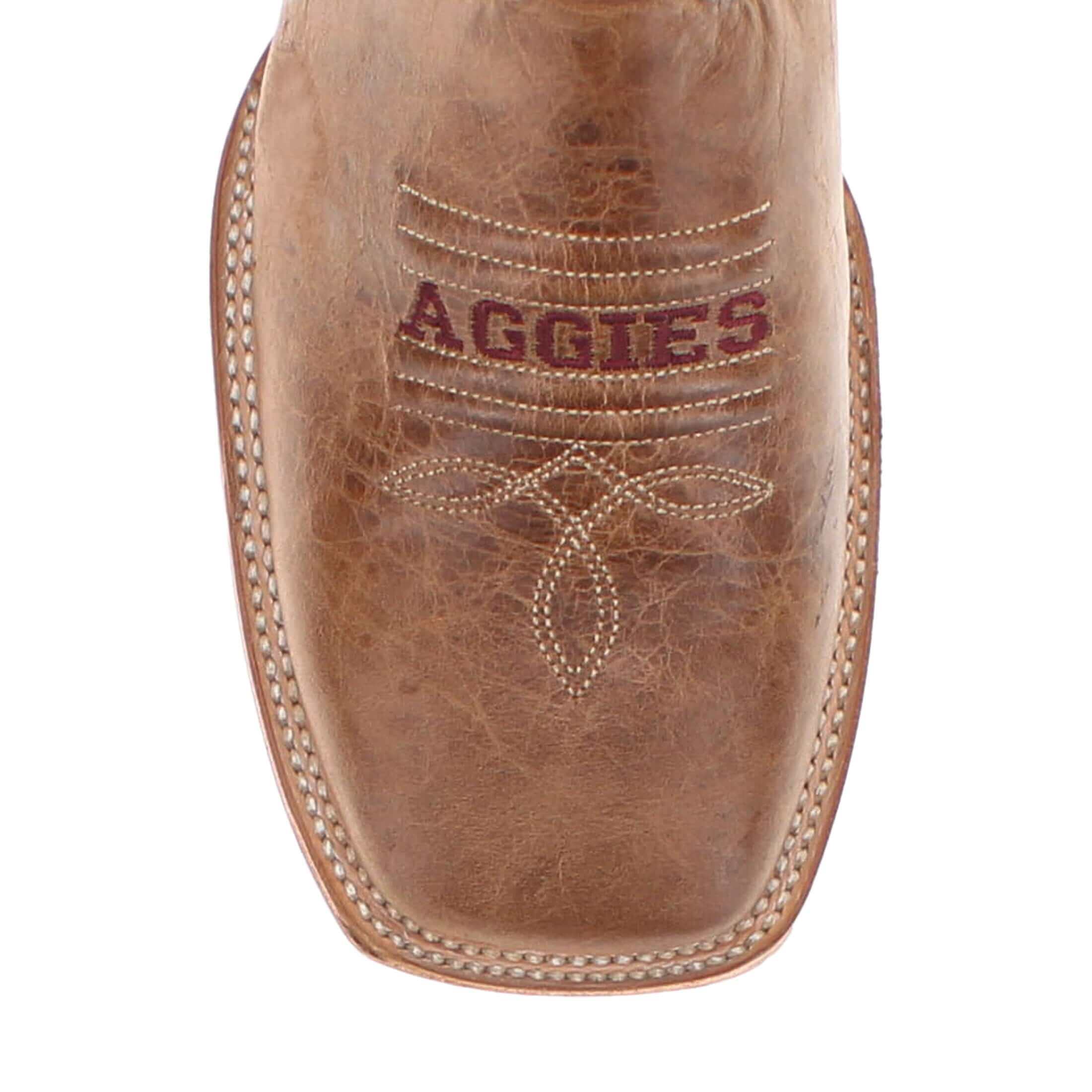 Men's Texas A&M Aggies Tan Leather Square Toe Cowboy Boots by Vaccari