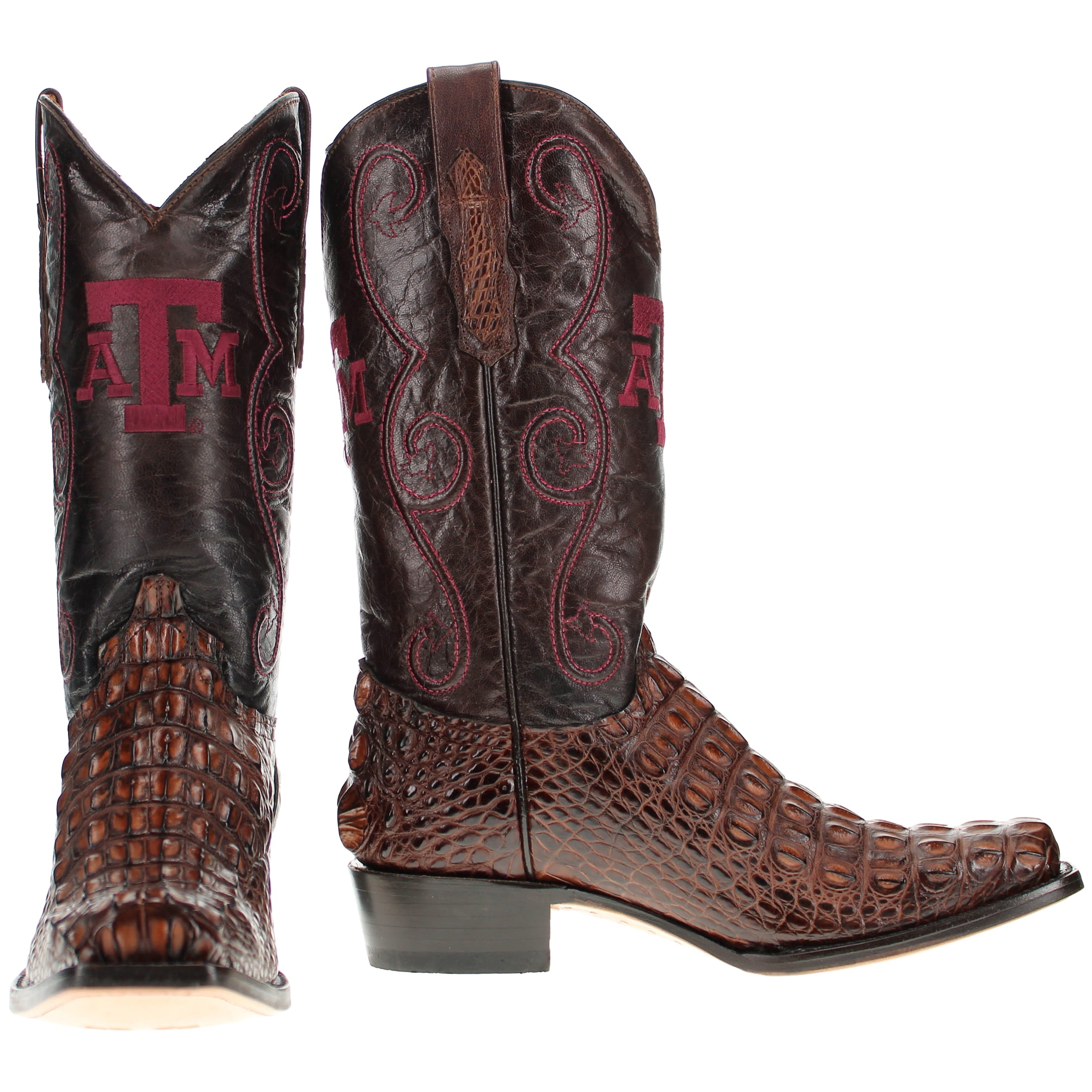 Men's University of Texas A&M Aggies Mocha JW Toe Hornback American Alligator Cowboy Boots David by Vaccari