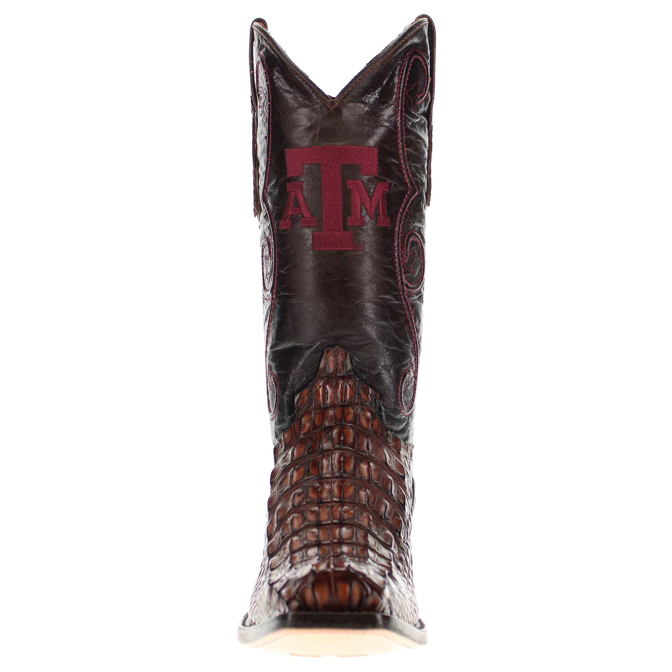 Men's University of Texas A&M Aggies Mocha JW Toe Hornback American Alligator Cowboy Boots David by Vaccari