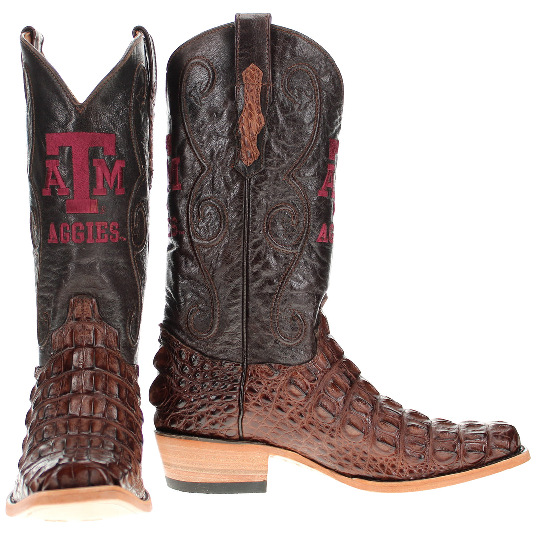 Men's Texas A&M Aggies Brown JW Toe Hornback American Alligator Cowboy Boots David by Vaccari