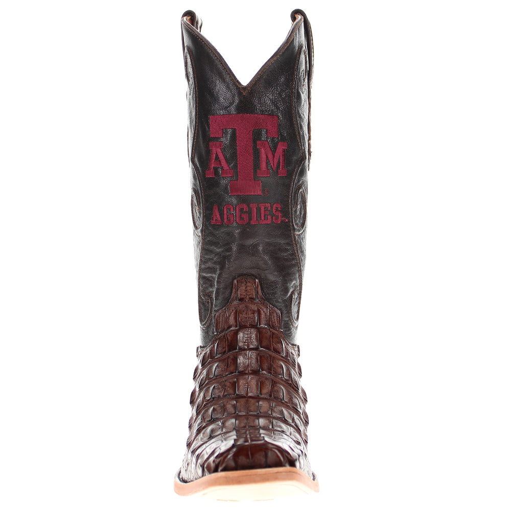 Men's Texas A&M Aggies Brown JW Toe Hornback American Alligator Cowboy Boots David by Vaccari