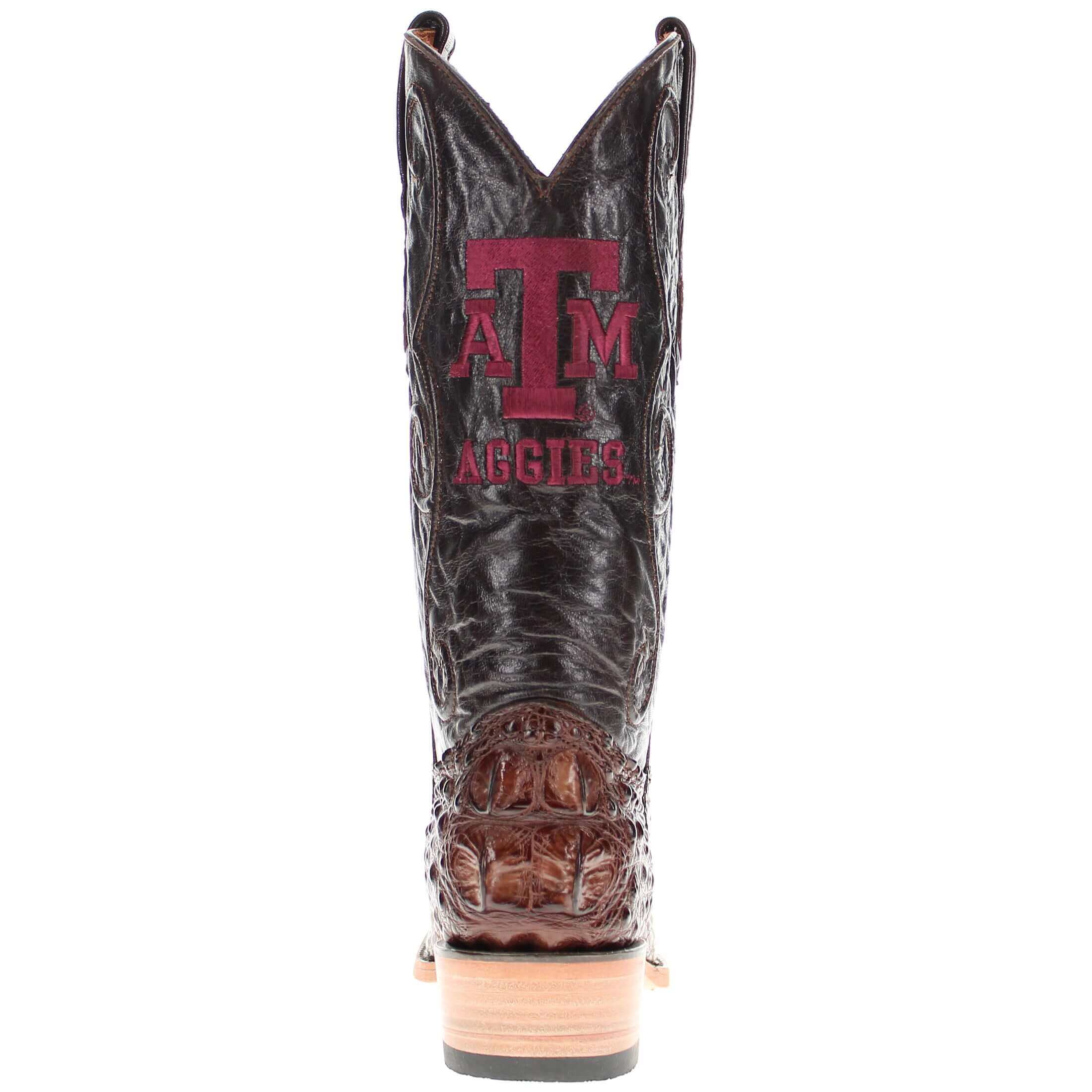 Men's Texas A&M Aggies Brown JW Toe Hornback American Alligator Cowboy Boots David by Vaccari