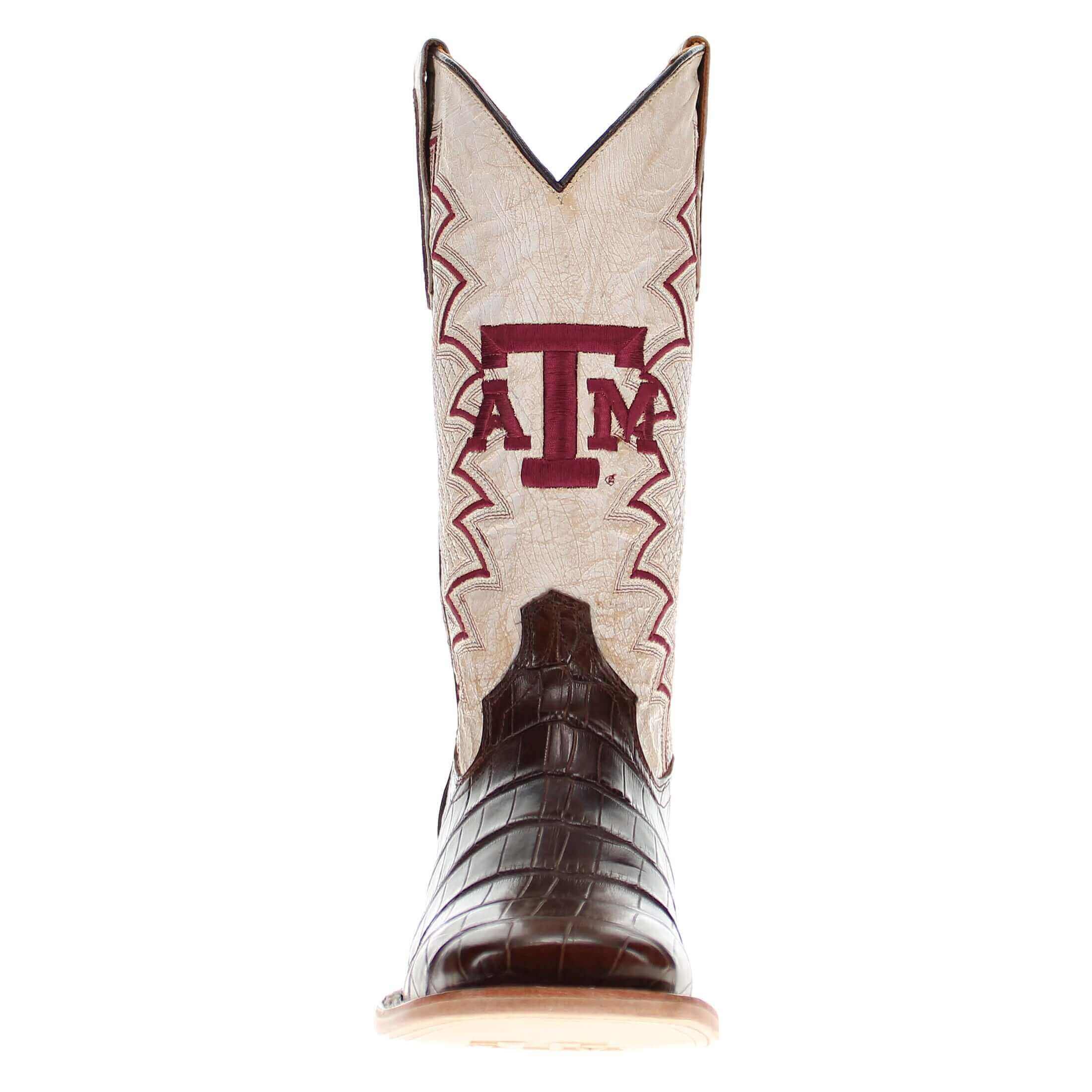 Men's Texas A&M Aggies Brown Square Toe American Alligator Cowboy Boots Parker by Vaccari