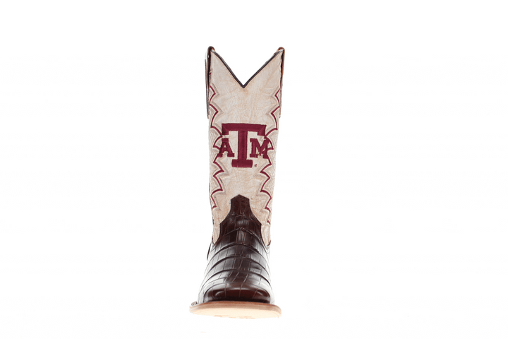 Men's Texas A&M Aggies Brown Square Toe American Alligator Cowboy Boots Parker by Vaccari