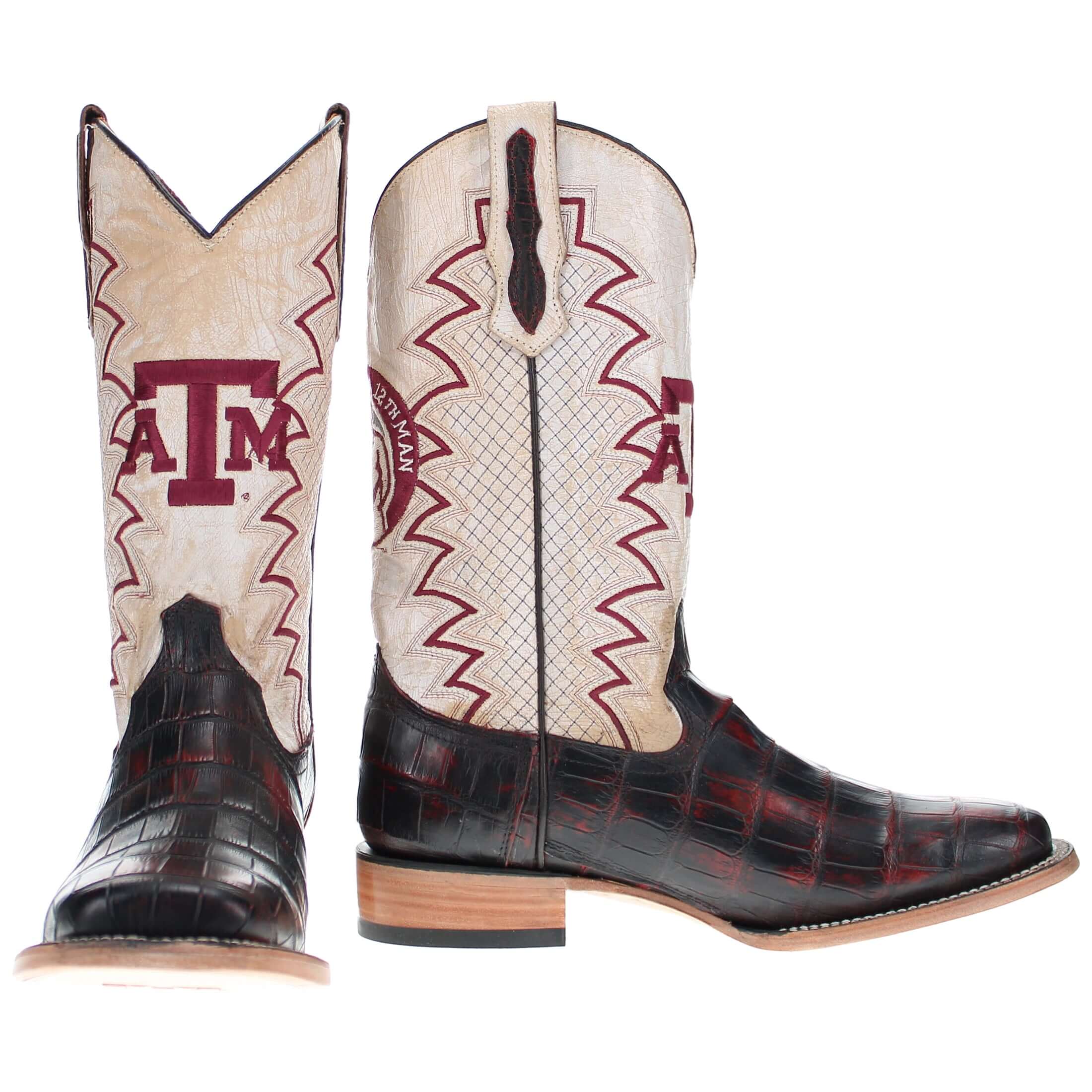 Men's Texas A&M Aggies Black Cherry Square Toe American Alligator Cowboy Boots Parker by Vaccari