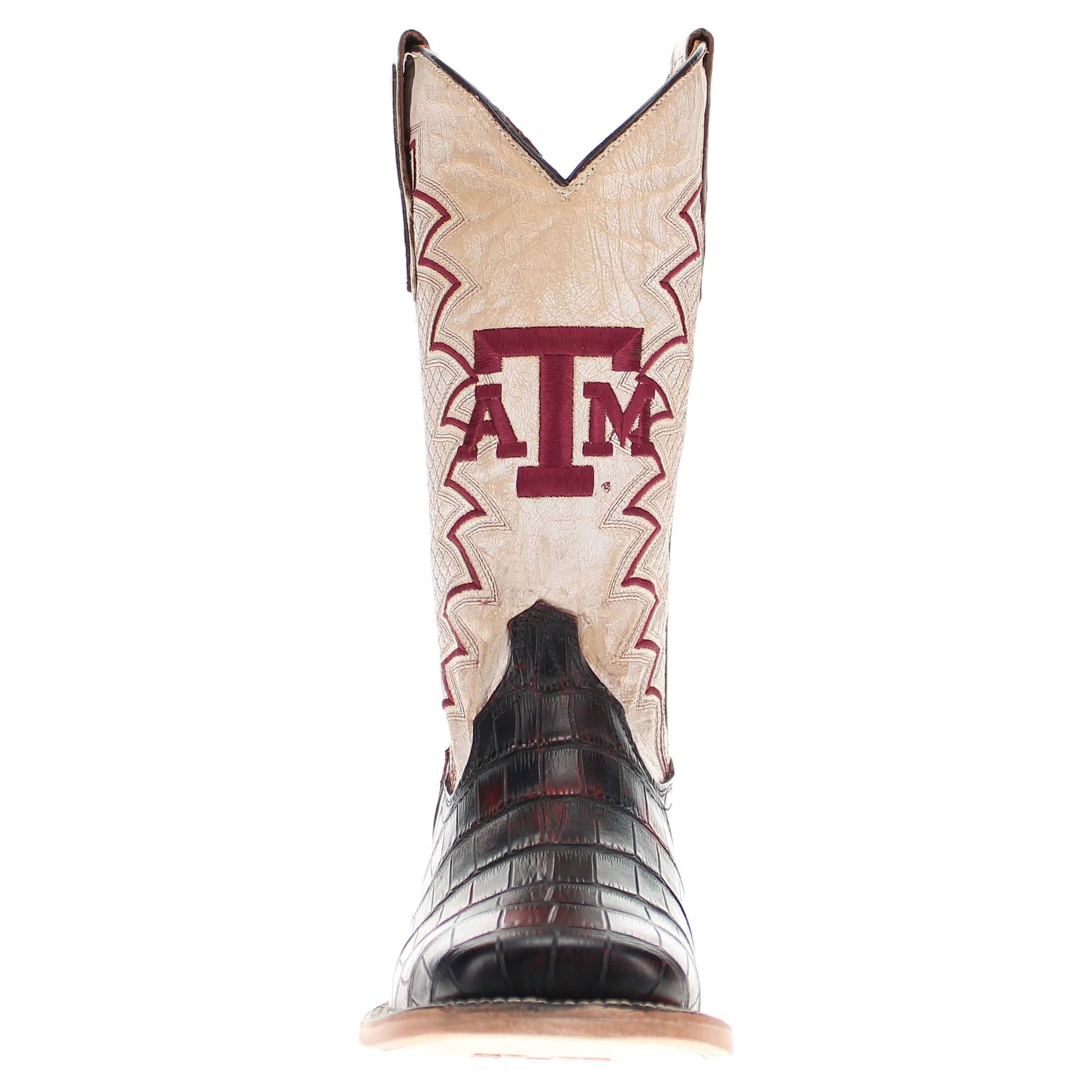 Men's Texas A&M Aggies Black Cherry Square Toe American Alligator Cowboy Boots Parker by Vaccari