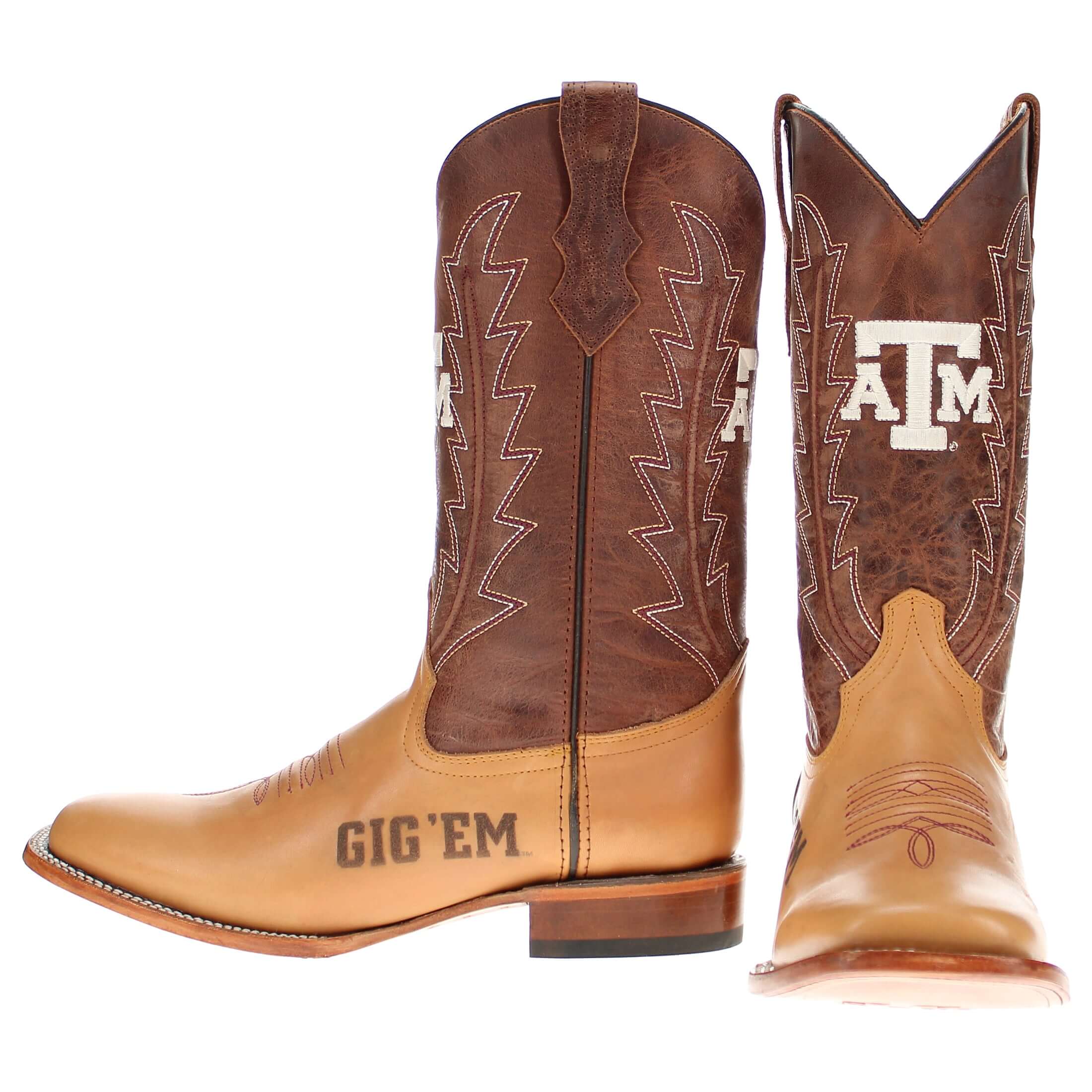 Men's University of Texas A&M Lasered Vamp Tan Cowboy Boots by Vaccari
