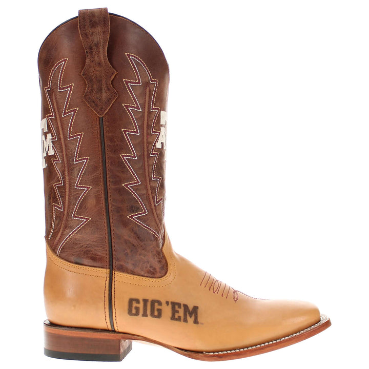 Men's University of Texas A&M Lasered Vamp Tan Cowboy Boots by Vaccari