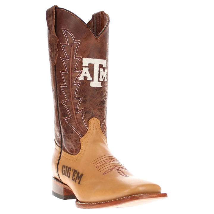 Men's University of Texas A&M Lasered Vamp Tan Cowboy Boots by Vaccari