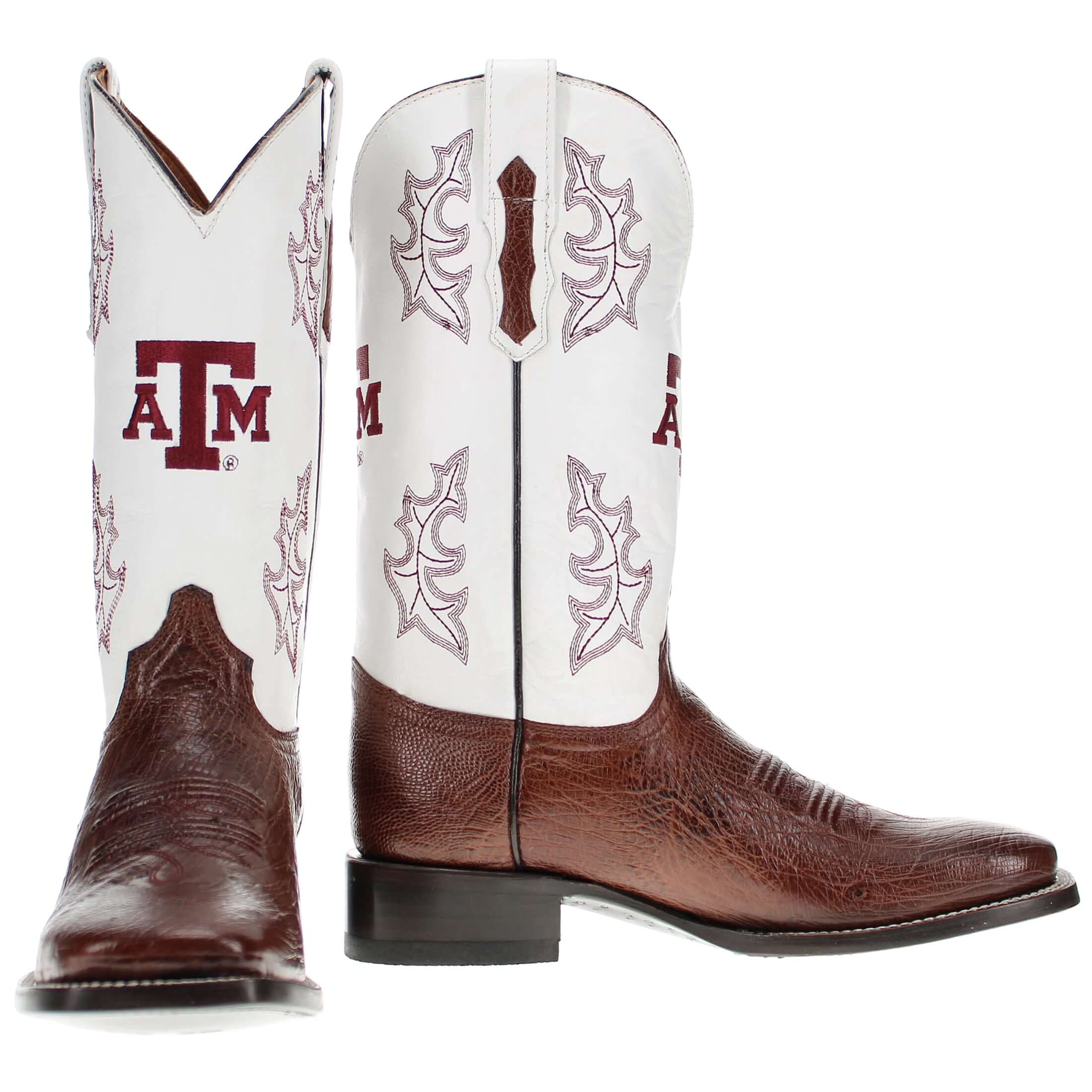 Men's University of Texas A&M Aggies Cowboy Boots | Mocha Broad Square/JW Smooth Ostrich Boots | Officially Licensed | Brooks #select-a-toe_square