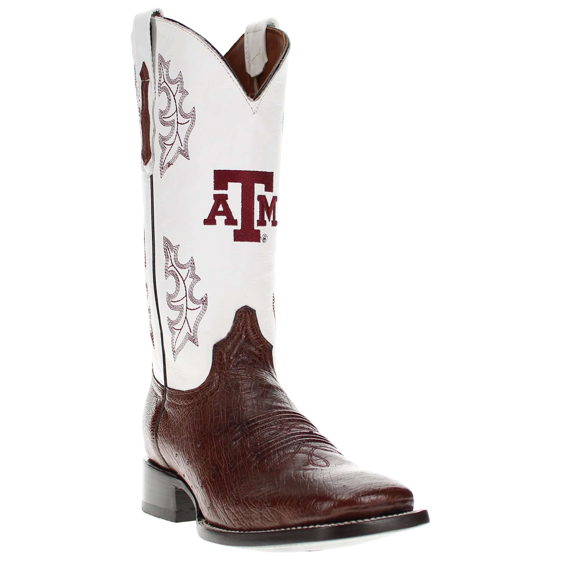 Men's University of Texas A&M Aggies Cowboy Boots | Mocha Broad Square/JW Smooth Ostrich Boots | Officially Licensed | Brooks #select-a-toe_square