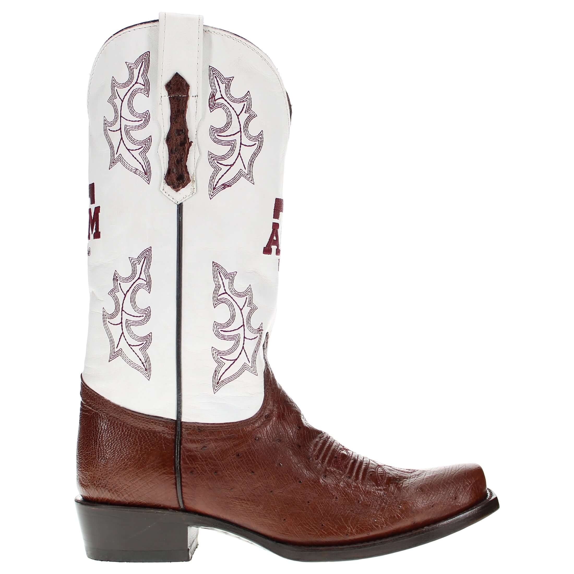Men's University of Texas A&M Aggies Cowboy Boots | Mocha Broad Square/JW Smooth Ostrich Boots | Officially Licensed | Brooks #select-a-toe_jw