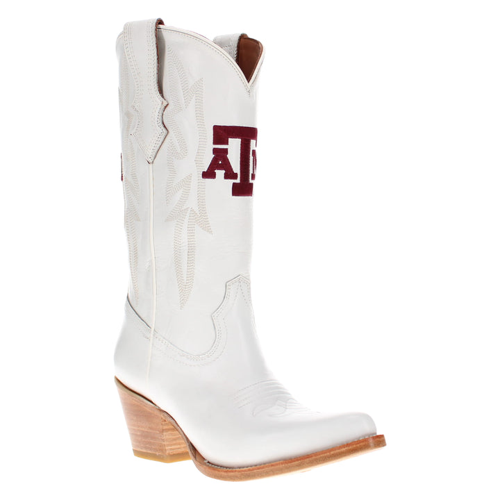Women's Texas A&M Aggies All White Pointed Toe Cowgirl Boots Leighton Vaccari University