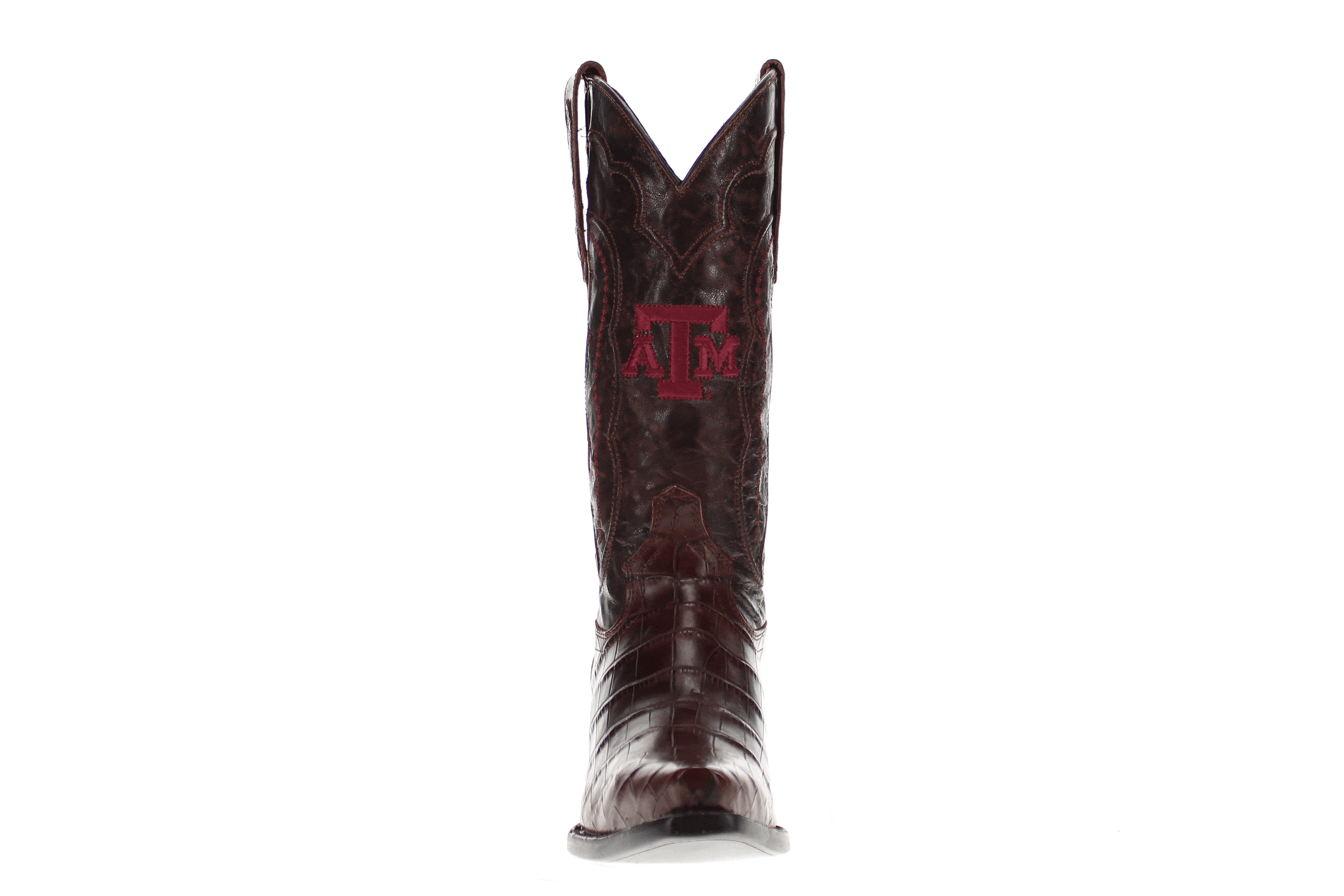 Women's Texas A&M Aggies Brown American Alligator Snip Toe Cowgirl Boots Olivia by Vaccari