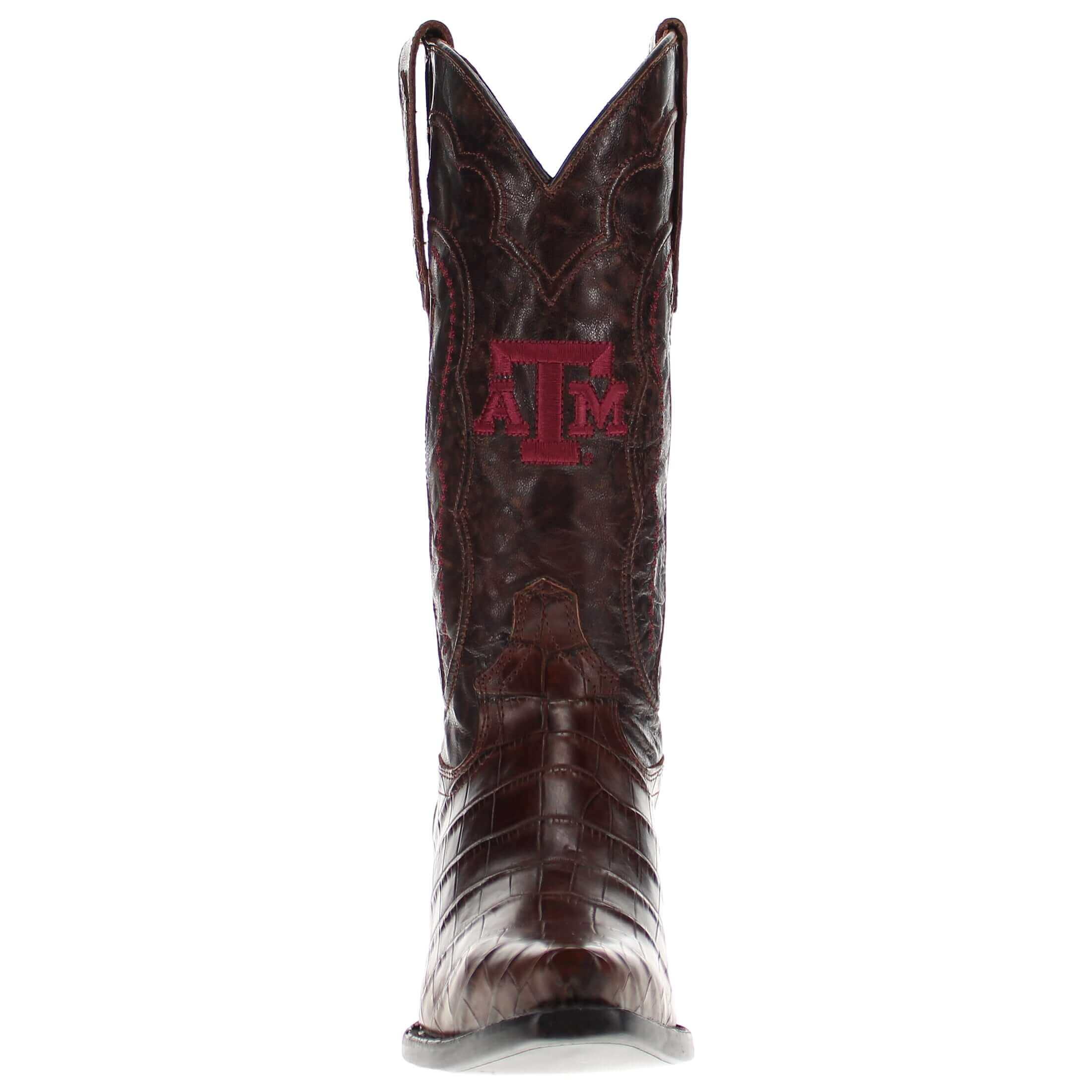 Women's Texas A&M Aggies Brown American Alligator Snip Toe Cowgirl Boots Olivia by Vaccari