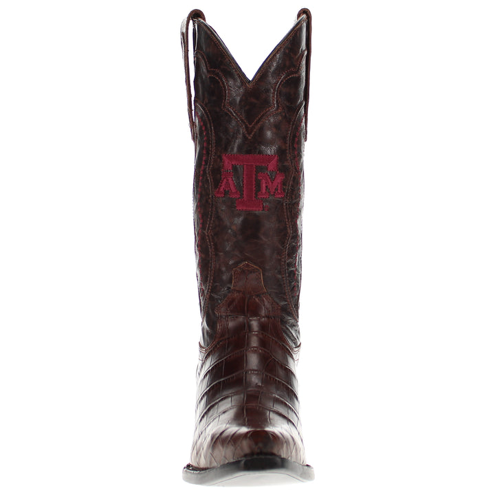Women's Texas A&M Aggies Brown American Alligator Snip Toe Cowgirl Boots Olivia by Vaccari