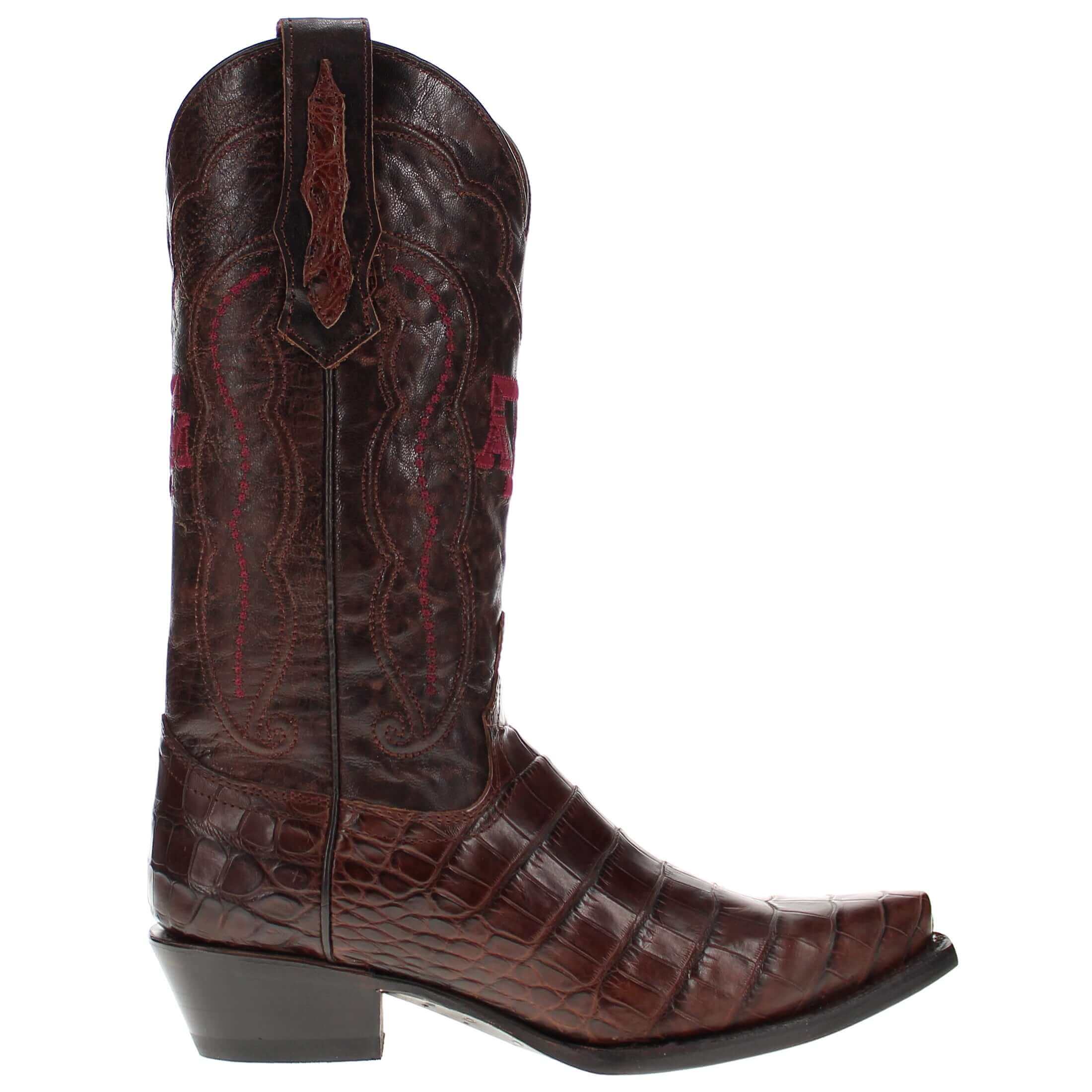 Women's Texas A&M Aggies Brown American Alligator Snip Toe Cowgirl Boots Olivia by Vaccari