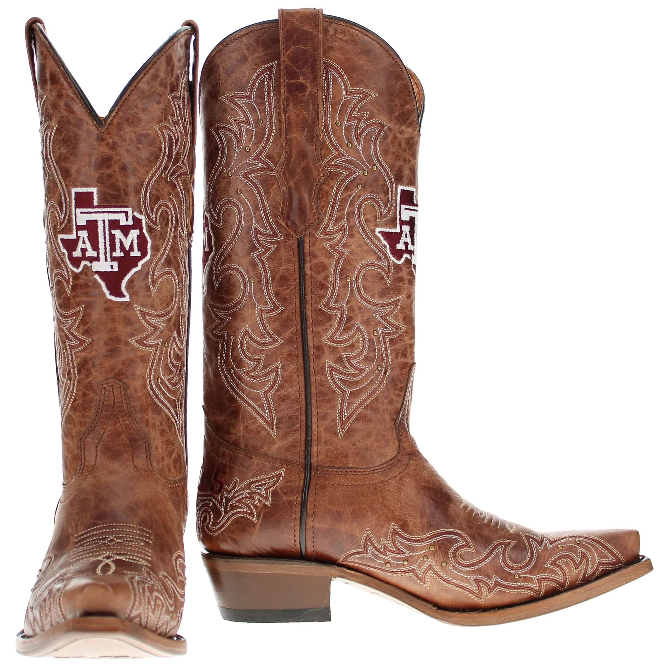 Women's Texas A&M Aggies Cowgirl Boots | Gold studs Brown Snip Toe Boots | Officially Licensed | Annie
