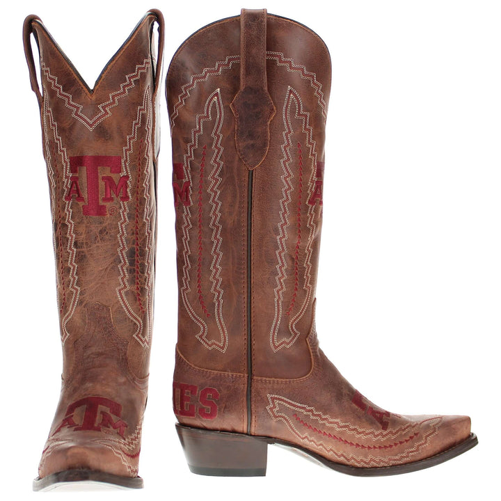 Women's Texas A&M University Aggies Cowgirl Boots | Brown Snip Toe Boots | Officially Licensed | Naomi