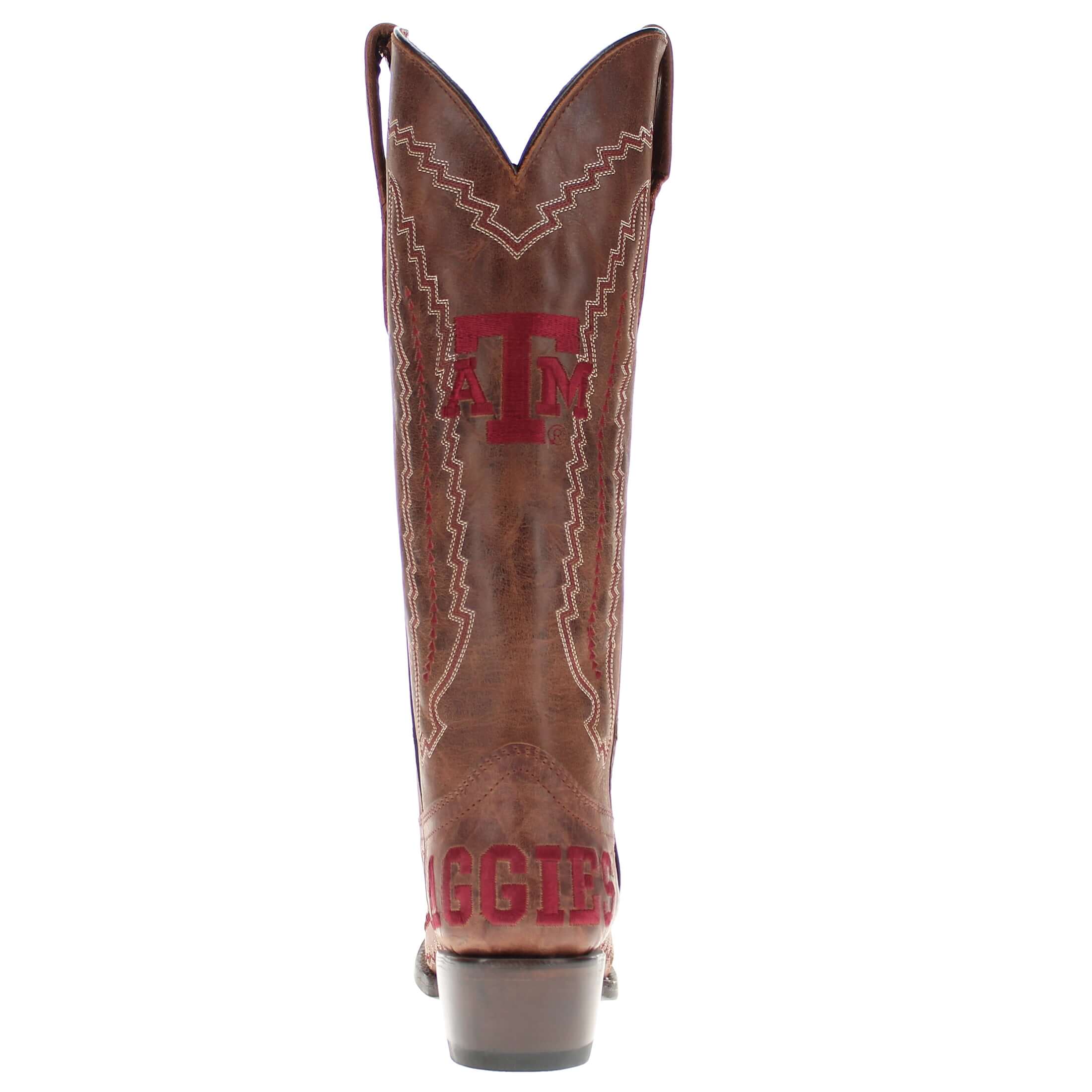 Women's Texas A&M University Aggies Cowgirl Boots | Brown Snip Toe Boots | Officially Licensed | Naomi