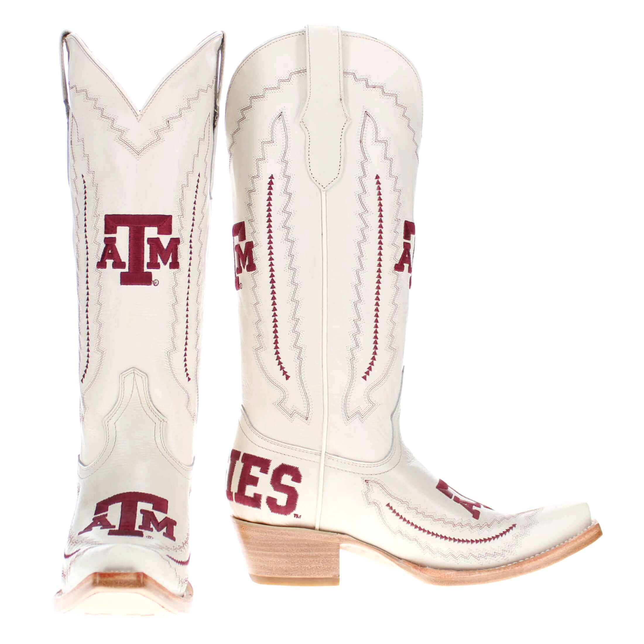 Women's Texas A&M Aggies Cowgirl Boots | TAMU White Snip Toe Boots | Officially Licensed | Naomi
