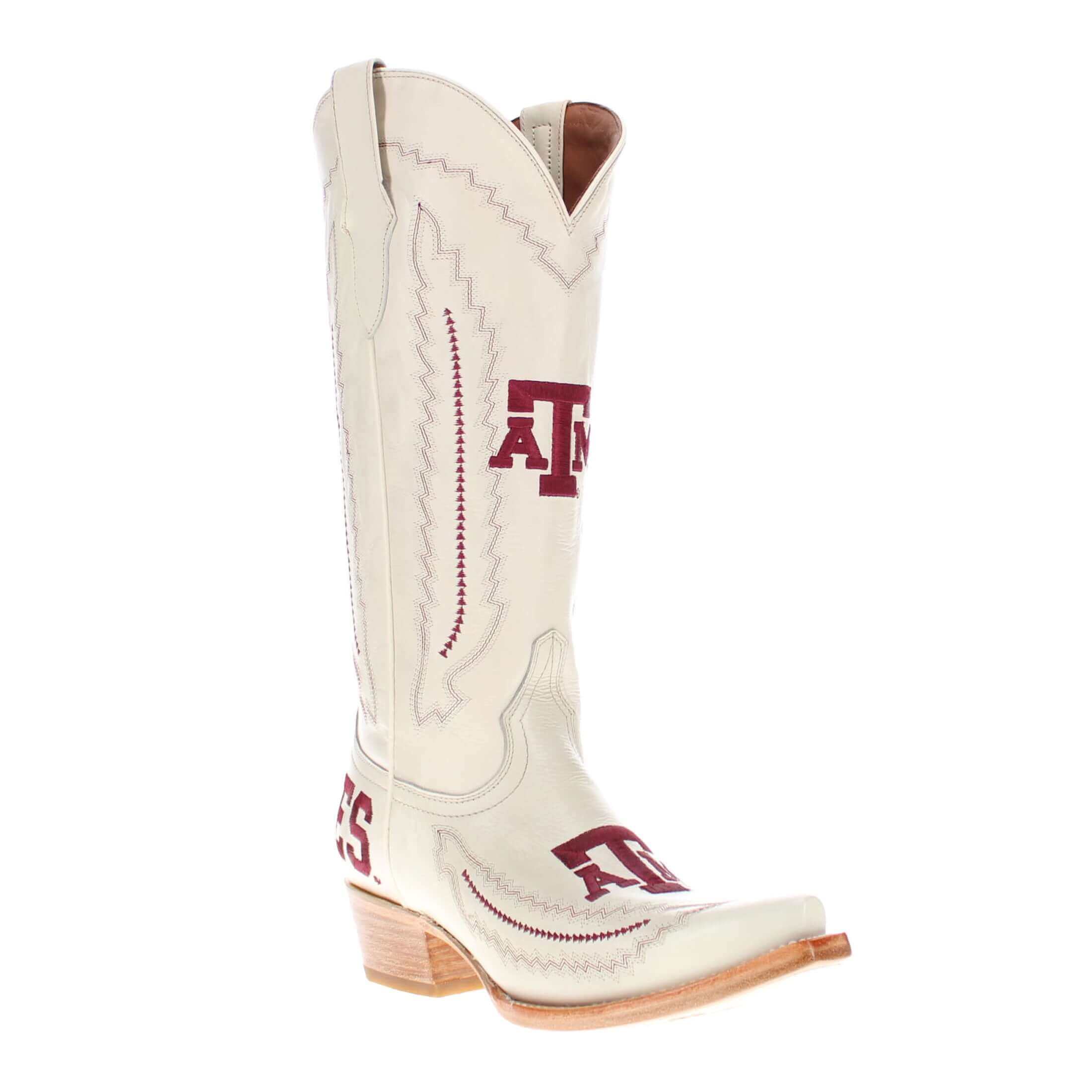 Women's Texas A&M Aggies Cowgirl Boots | TAMU White Snip Toe Boots | Officially Licensed | Naomi