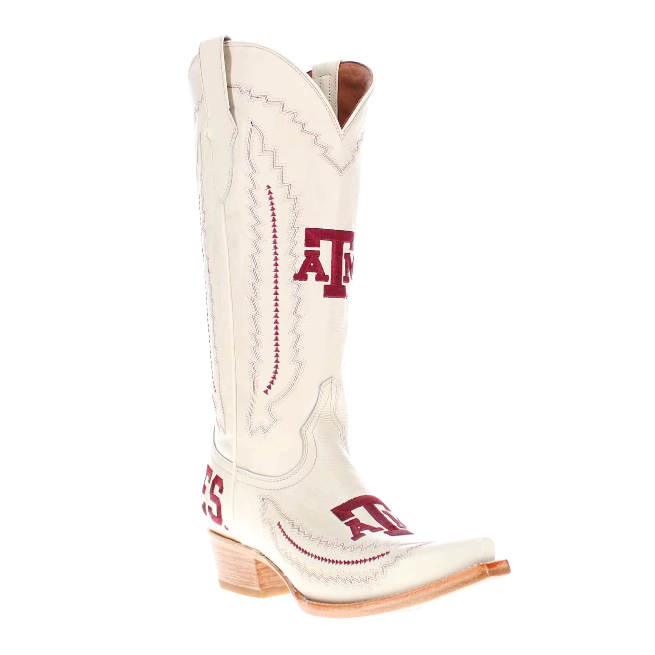 Women's Texas A&M Aggies Cowgirl Boots | TAMU White Snip Toe Boots | Officially Licensed | Naomi