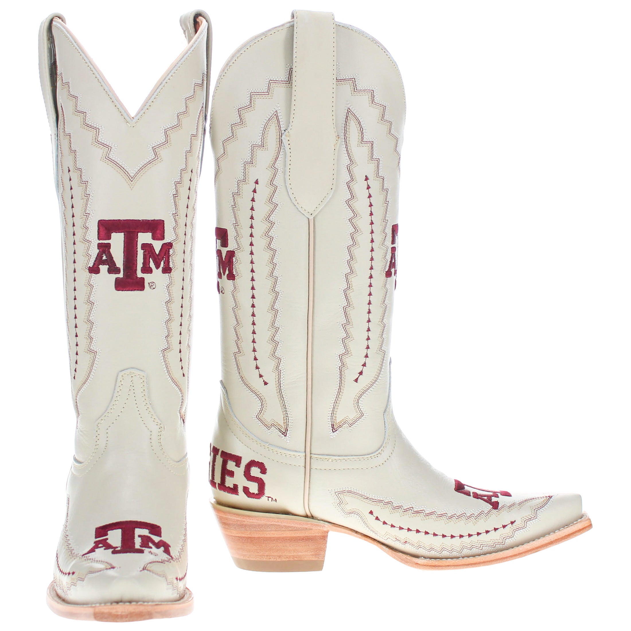 Women's Texas A&M Aggies Cowgirl Boots | TAMU White Snip Toe Boots | Officially Licensed | Naomi