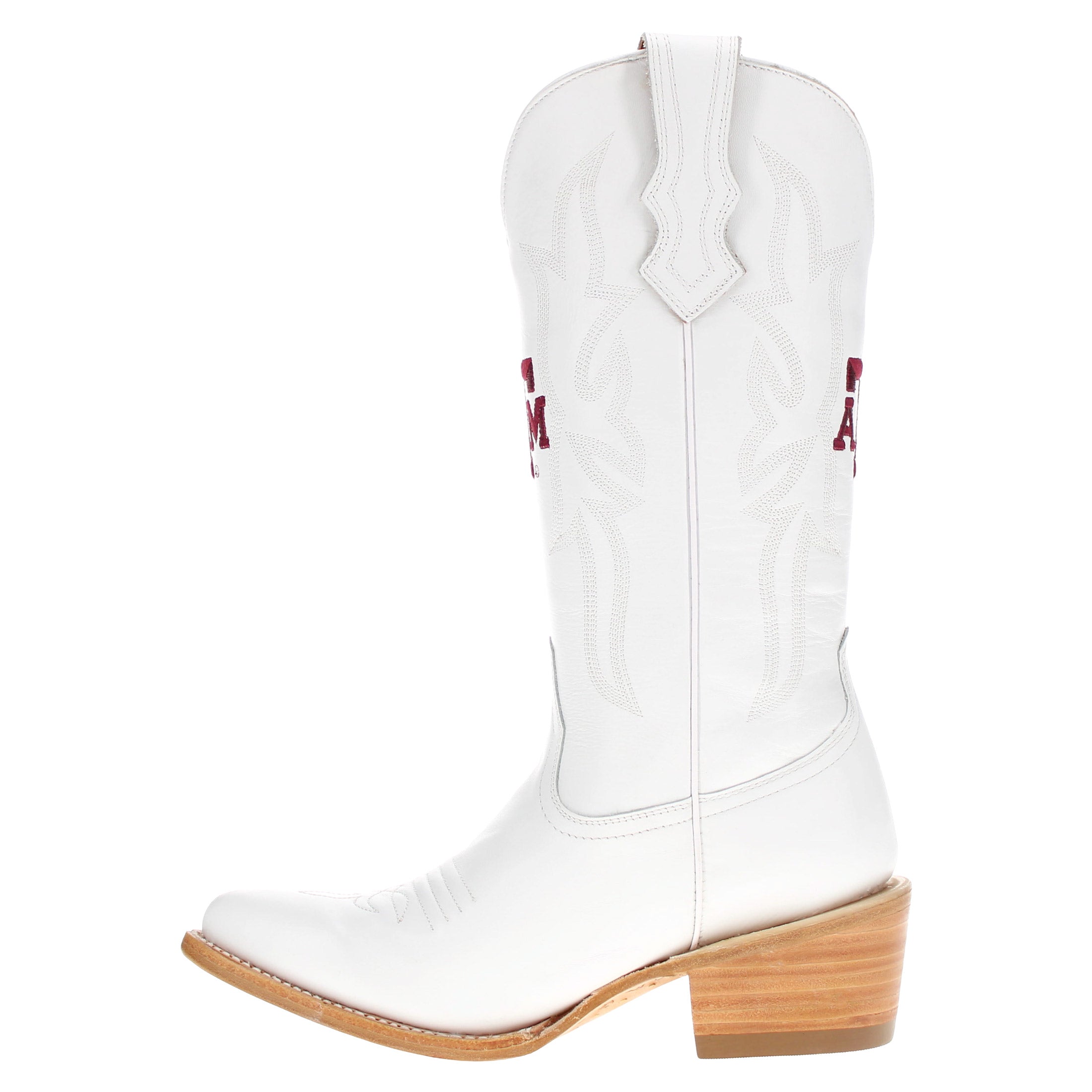 Women's Texas A&M Aggies All White Pointed Toe Cowgirl Boots Leighton Vaccari University