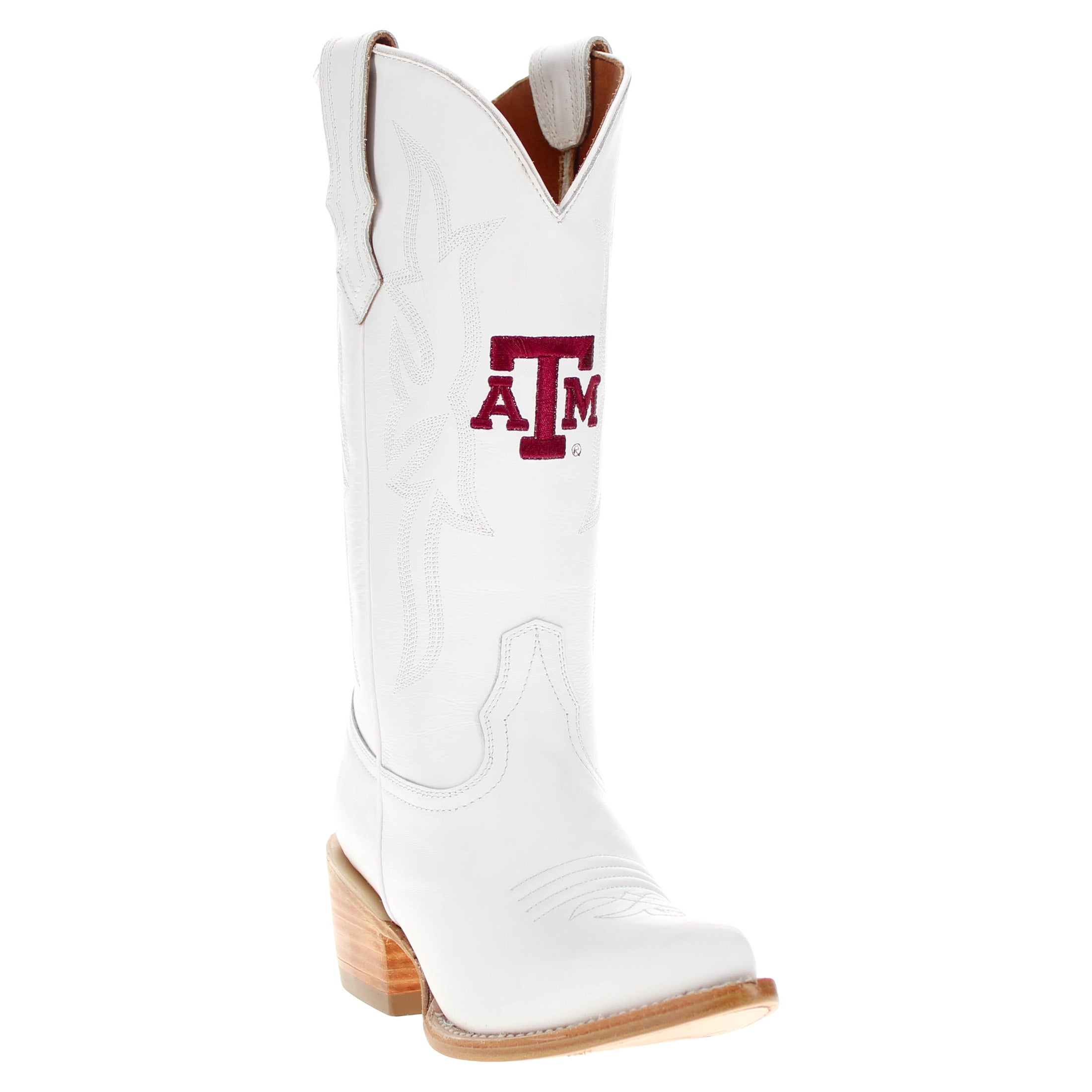 Women's Texas A&M Aggies All White Pointed Toe Cowgirl Boots Leighton Vaccari University