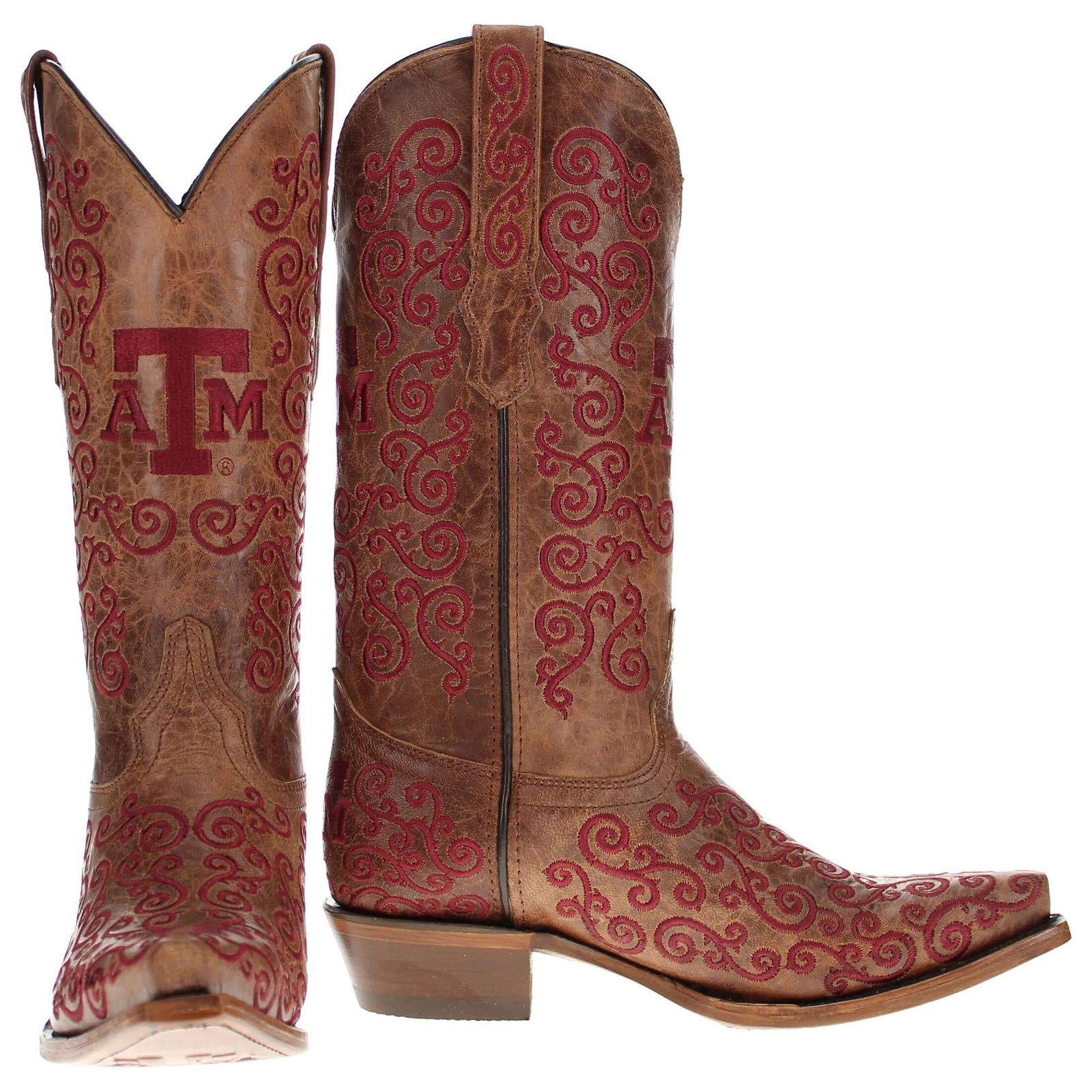 Women's Texas A&M University Scroll Embroidery Cowgirl Boots by Vaccari