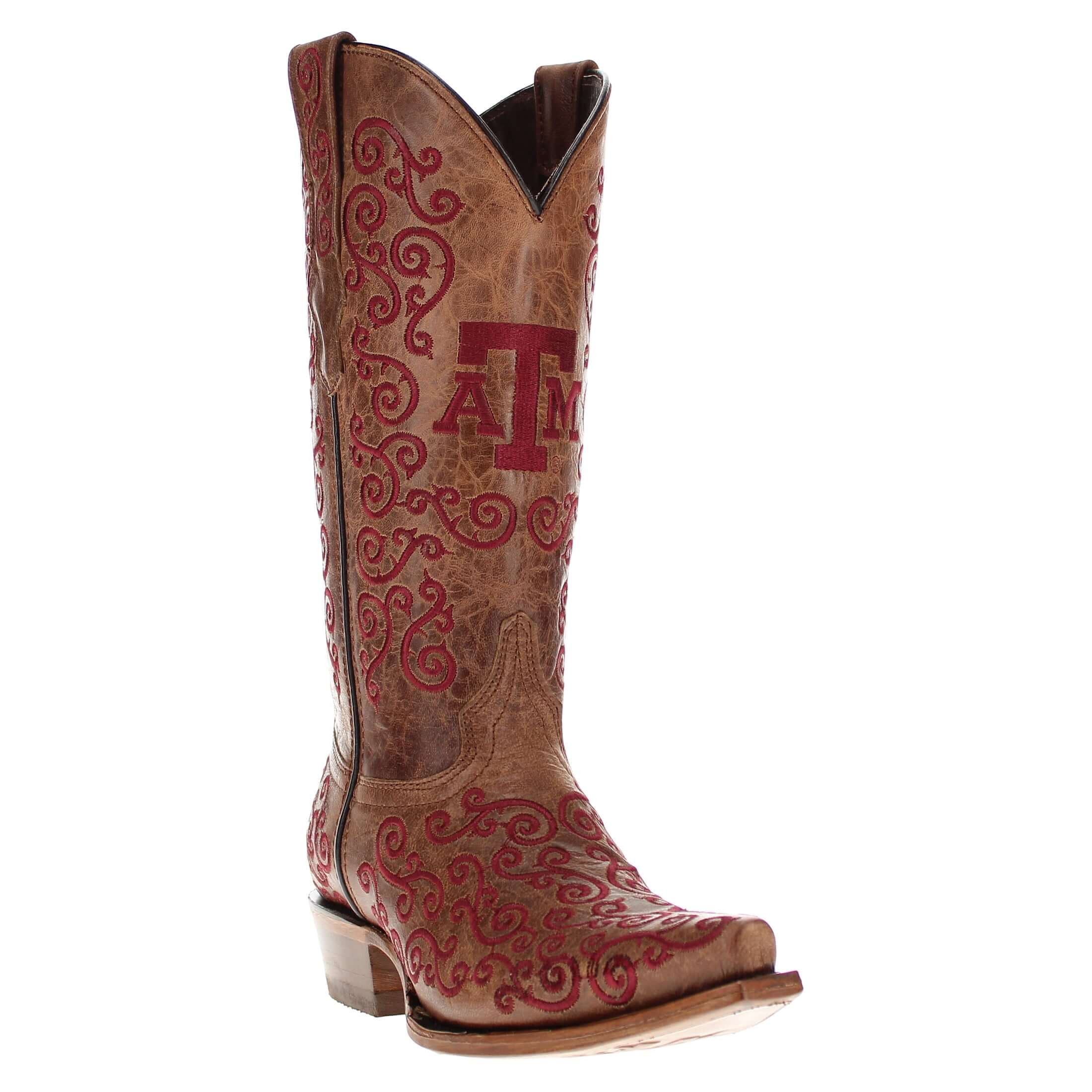 Women's Texas A&M University Scroll Embroidery Cowgirl Boots by Vaccari