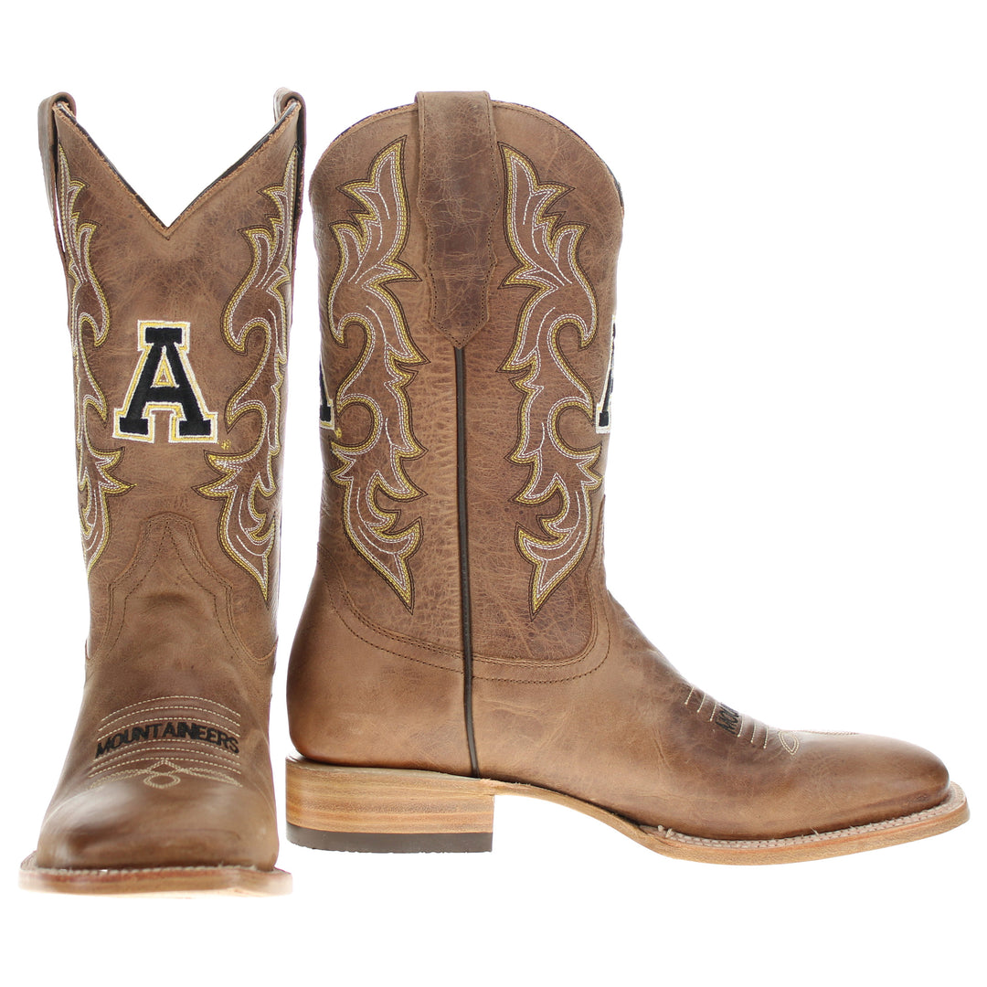 Men's Appalachian State University Tan Sqaure Toe Cowboy Boots by Vaccari