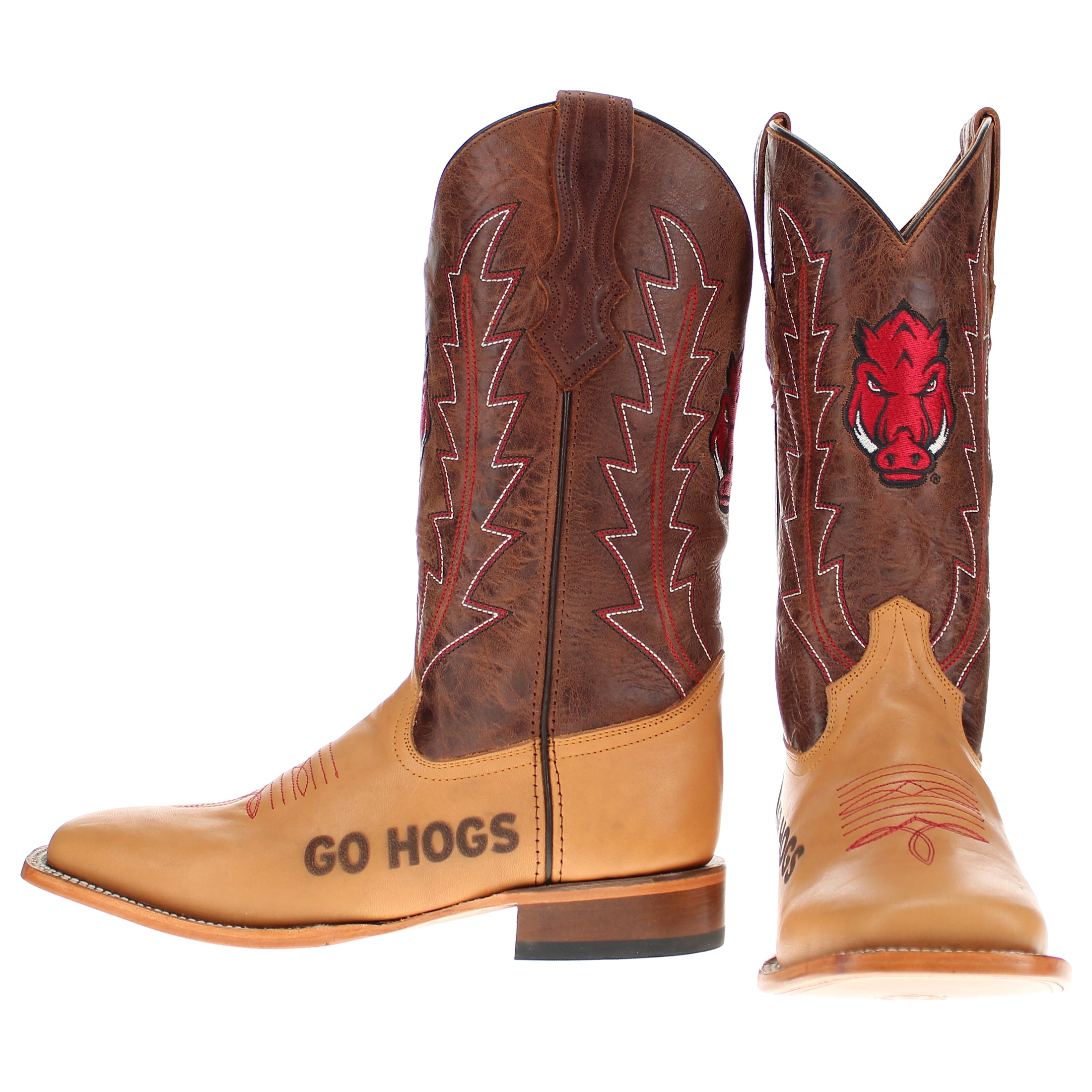 Men's University of Arkansas Lasered Vamp Tan Cowboy Boots by Vaccari