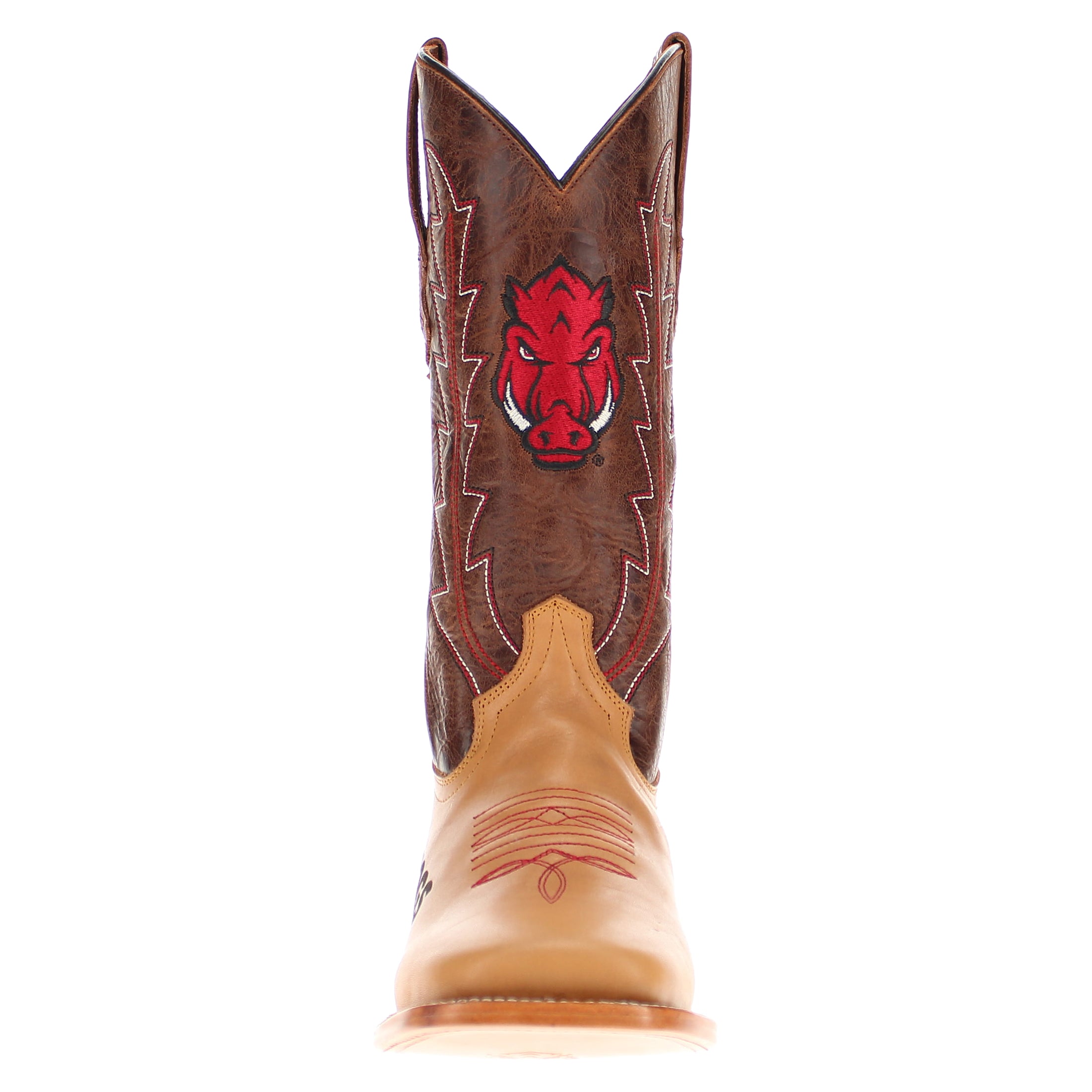 Men's University of Arkansas Lasered Vamp Tan Cowboy Boots by Vaccari