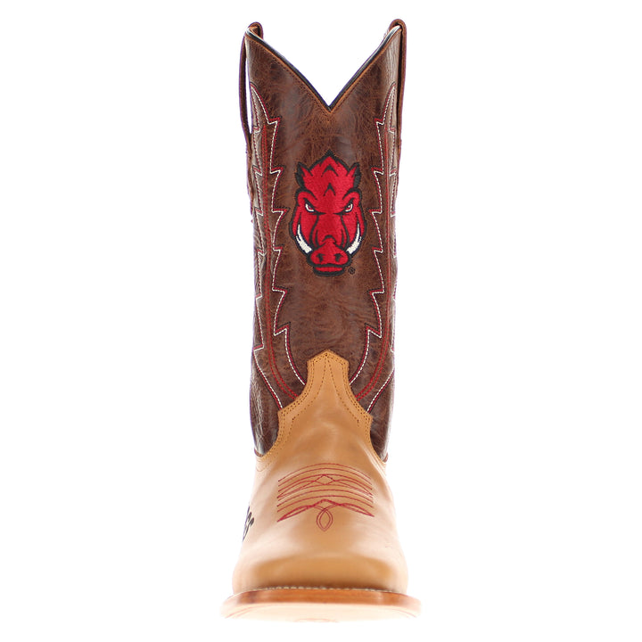 Men's University of Arkansas Lasered Vamp Tan Cowboy Boots by Vaccari