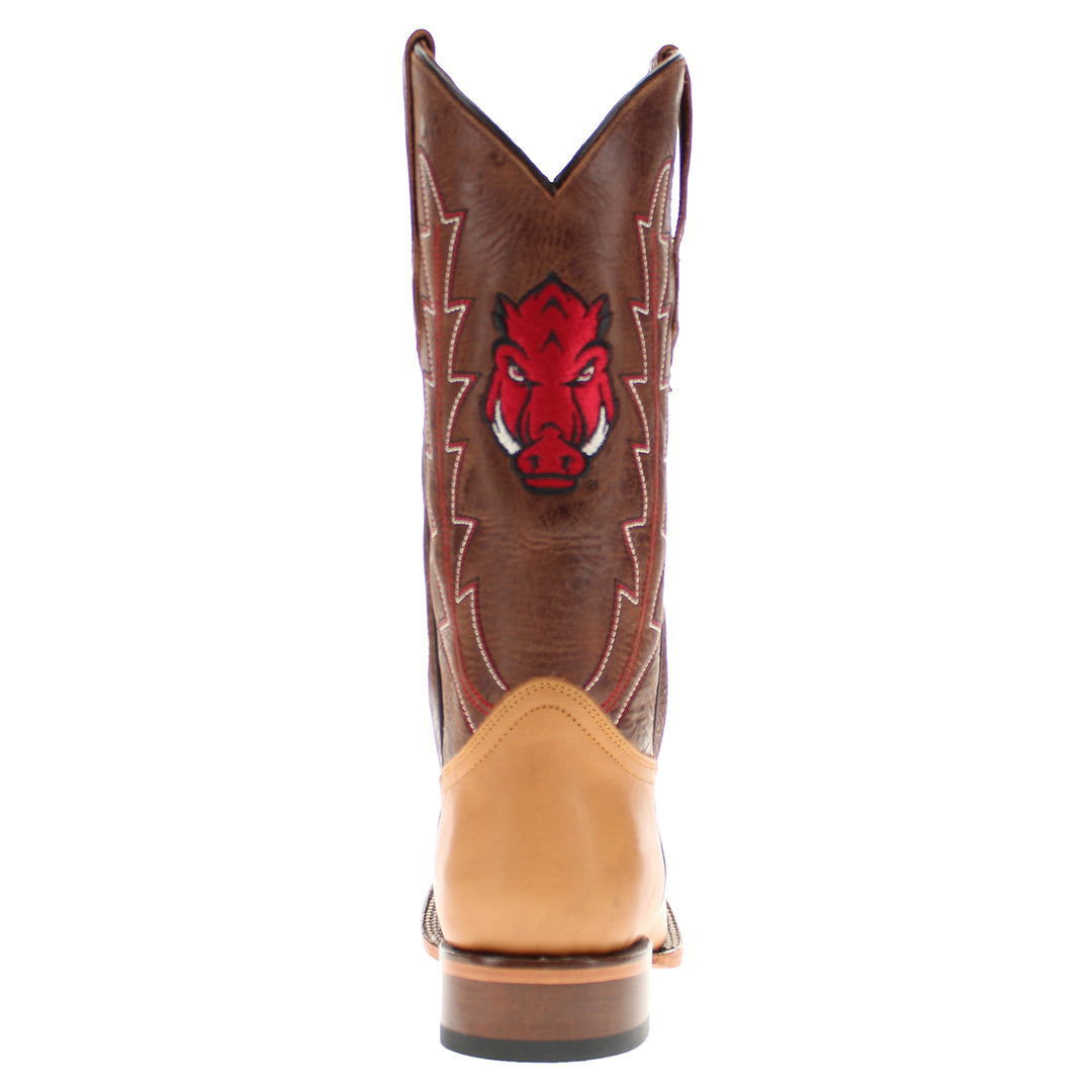 Men's University of Arkansas Lasered Vamp Tan Cowboy Boots by Vaccari
