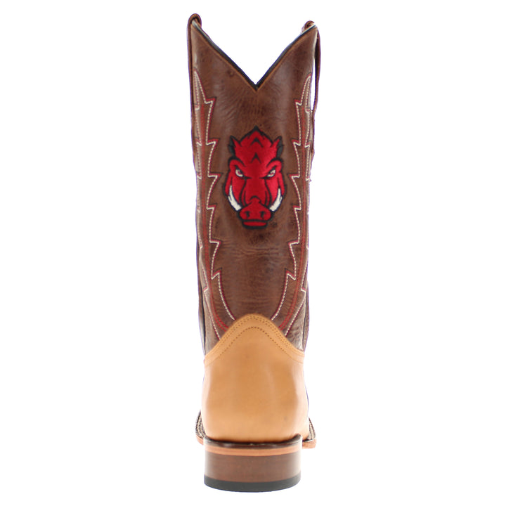 Men's University of Arkansas Lasered Vamp Tan Cowboy Boots by Vaccari